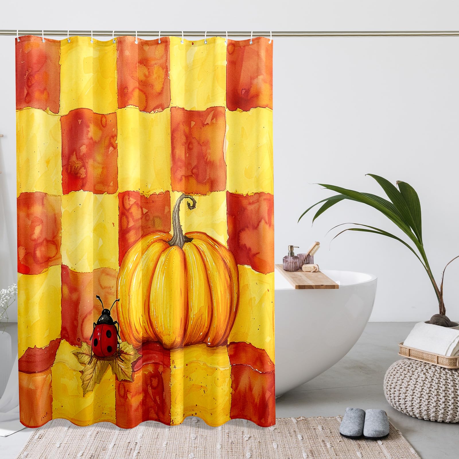 Jimuzi Duschvorhang Herbst-Kürbisblätter – 180x180 Cm, Wasserdicht, Mit Haken, Herbst-Design Fürs Badezimmer