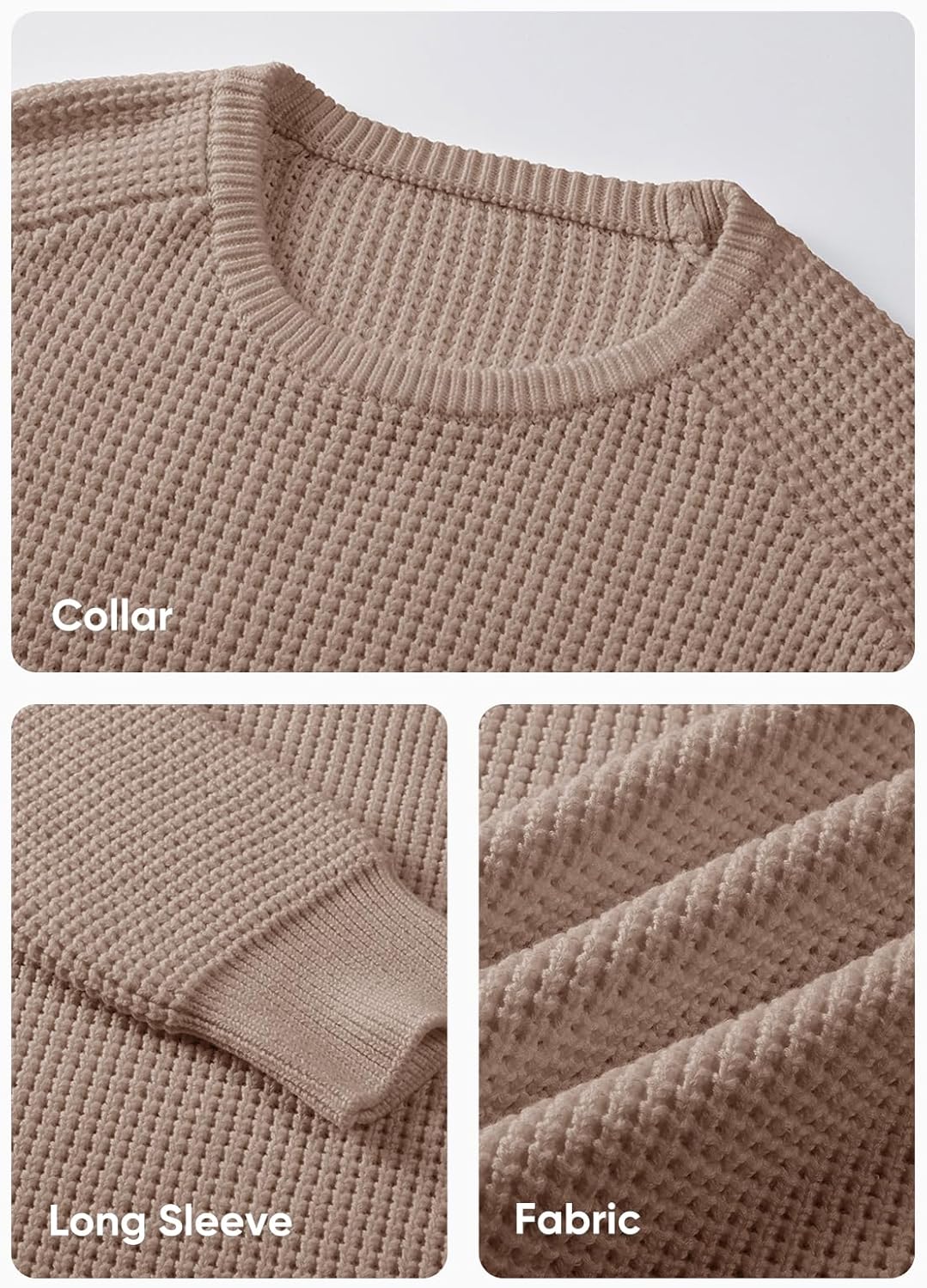 JMIERR Men's Crewneck Pullover Sweater Waffle Textured Knitted Sweaters Casual Loose Fit Sweaters with Ribbing Edge - Image 5