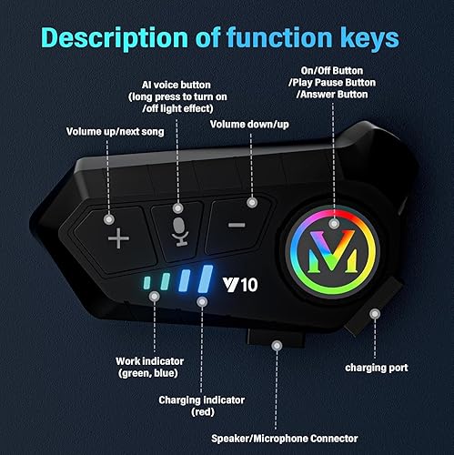 Miniatura 8 de Altavoces Bluetooth para casco de motocicleta, IPX6 ruido inteligente Bluetooth 5.3, cascos de sonido de alta fidelidad con micrófono para todos los