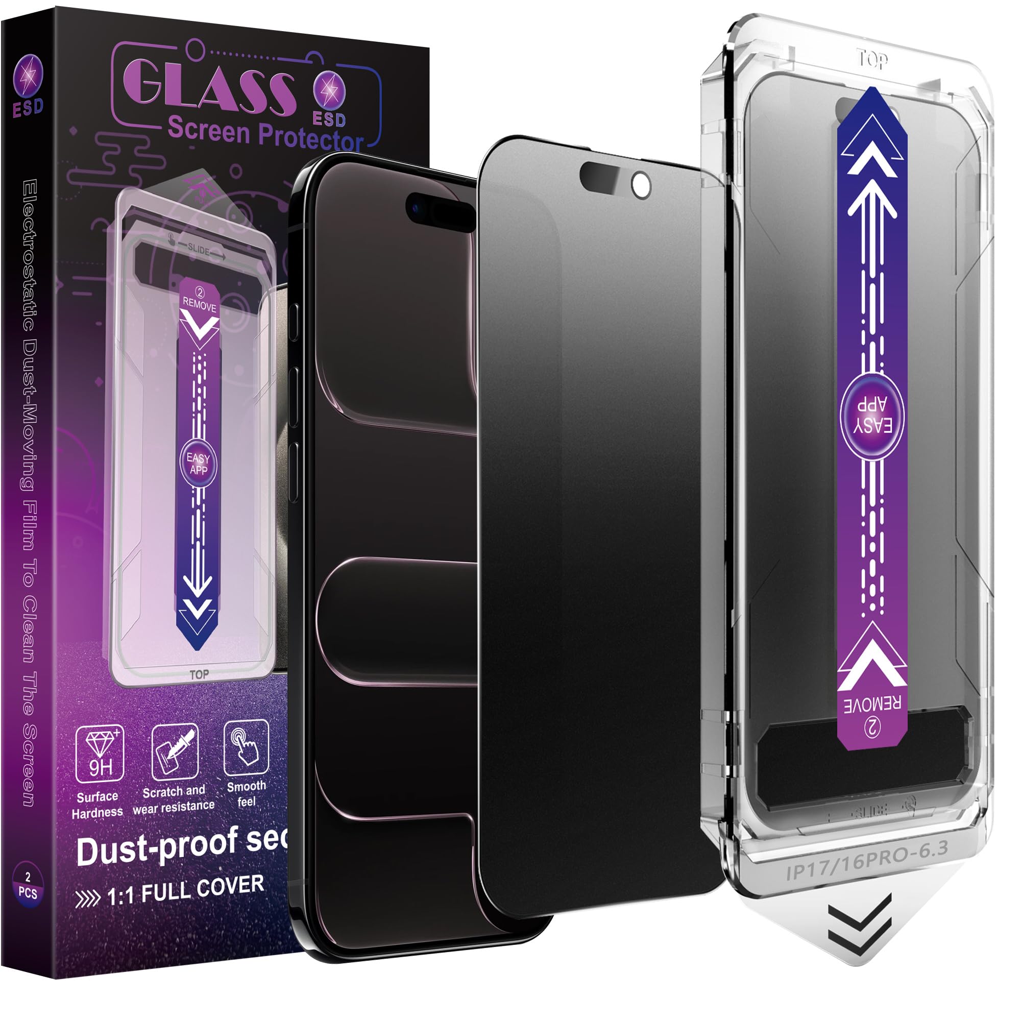 Lot de 2 films protecteurs d'écran mats pour iPhone 17 Air 6,5" - Anti-poussière - Sans bulles - Film en verre trempé anti-espion - Installation facile