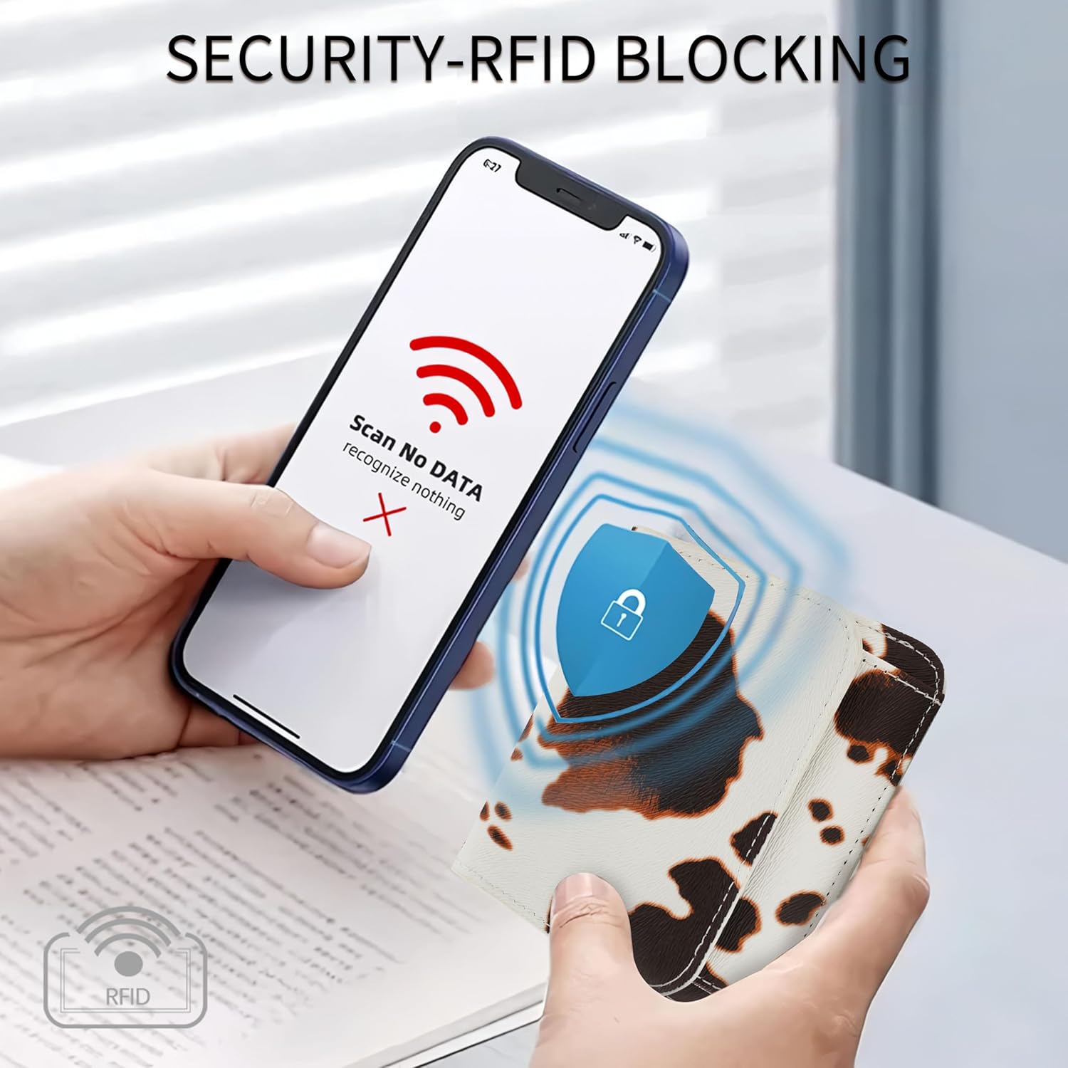 Women Small Wallet RFID Blocking Slim Wallet with Coin Pocket Tri-Fold Credit Card Holder with ID Window and Keychain (Cow) - Image 6