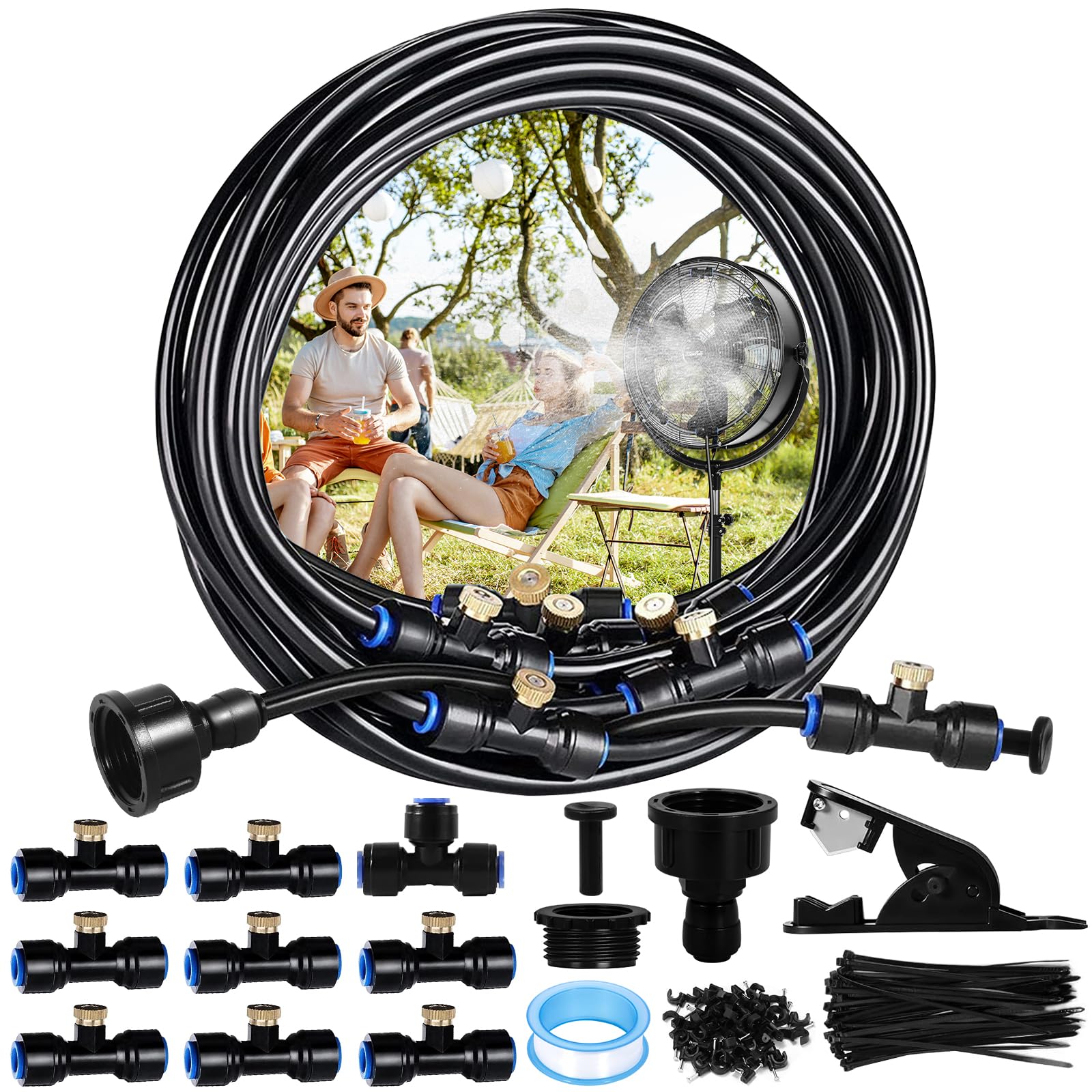 8M Sprühnebel Kühlung Bewässerungssystem,Outdoor Fan Misting System,Outdoor Misting System mit 8 Messing Nebeldüsen, Wasserzerstäuber für Terrasse, Garten, Rasen