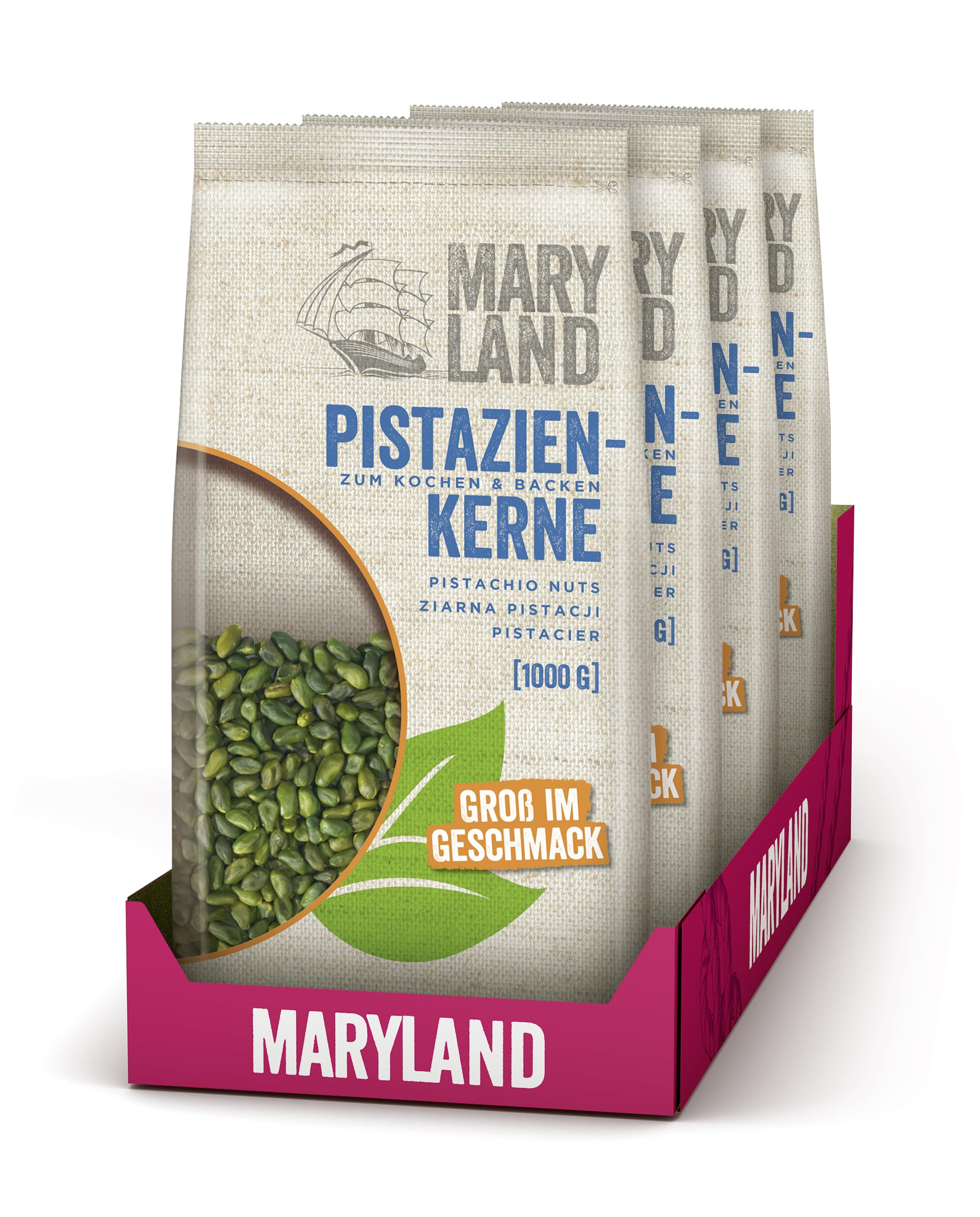 Maryland Pistazienkerne 1000g Vorratspackung 4er Pack – Pistazienkerne naturbelassen, vegan, frei von künstlichen Aromen, ohne Zusatzstoffe – Im Großformat genießen (4 x 1000g)