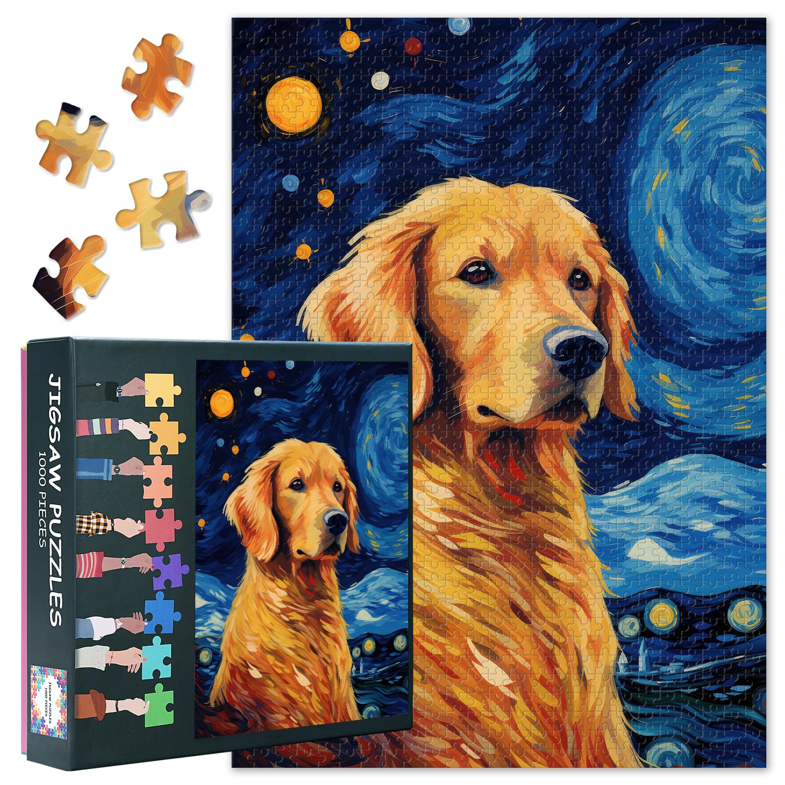 Dog 1000 Piece Jigsaw Puzzles for Adults - Golden Retriever Challenging Puzzle, 27.5x19.7 Inch Family Educational Games & Home Decor Gift (Animals and Starry Night Series)