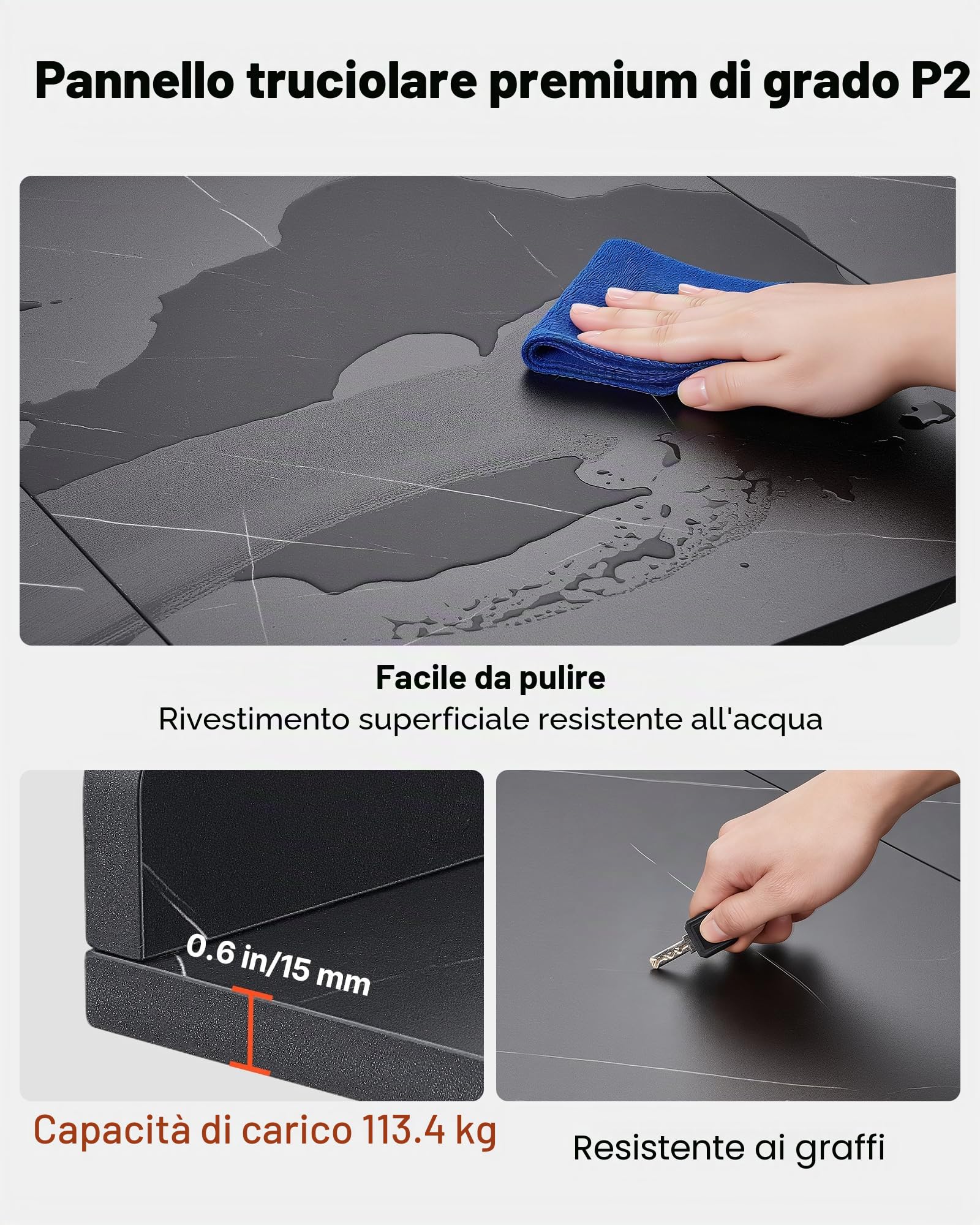 VEVOR Piano di Lavoro per Lavatrice e Asciugatrice 137x69,9 cm, Piano d'Appoggio per Lavatrice con Bordi Rialzati e Ganci, Struttura in Legno per Zona Lavanderia, Ampia Superficie, Effetto Marmo Nero