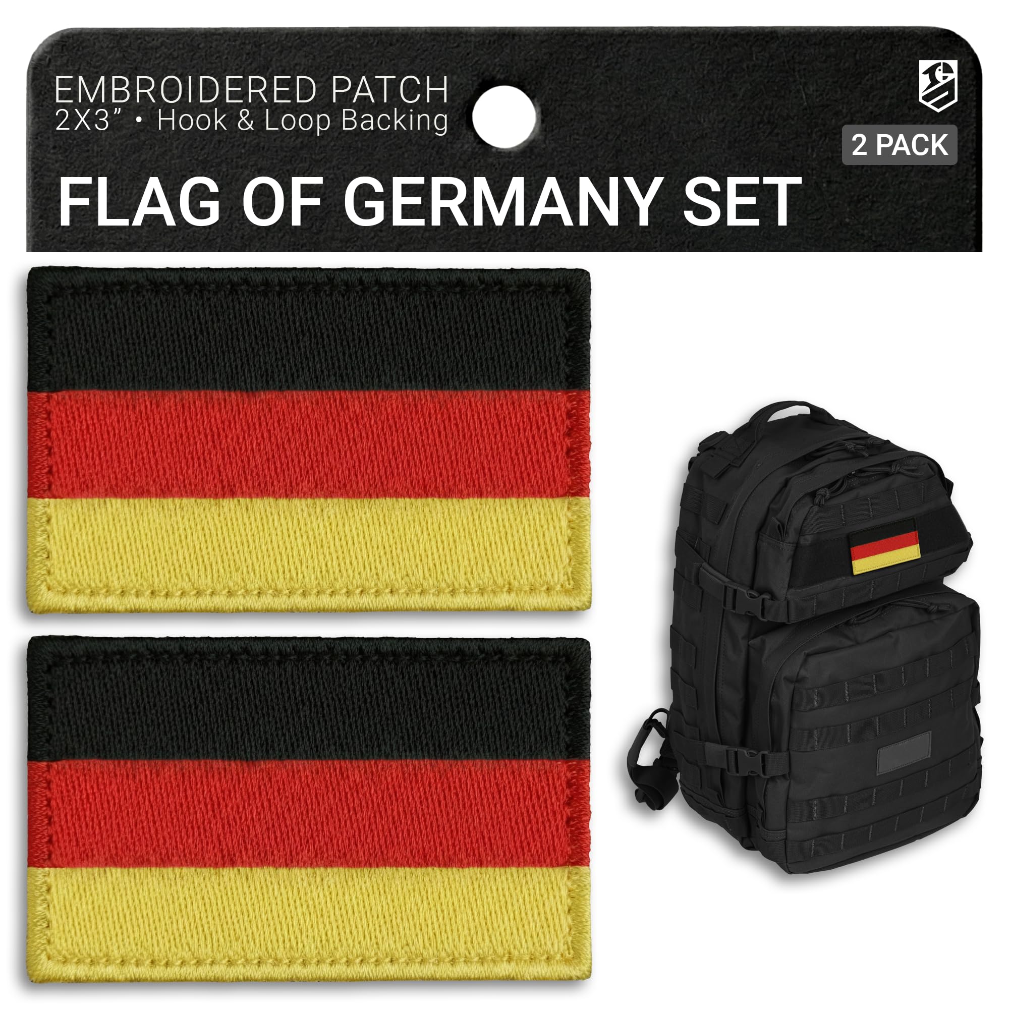 Bluyellow 2Pcs German Flag Patch Set, Embroidered Germany Flag with Hook & Loop Fastener, Tactical Patches for Bulletproof Vest, Tactical Backpack, Military Helmet, Dog Vest, Hat, 2x3 Inches