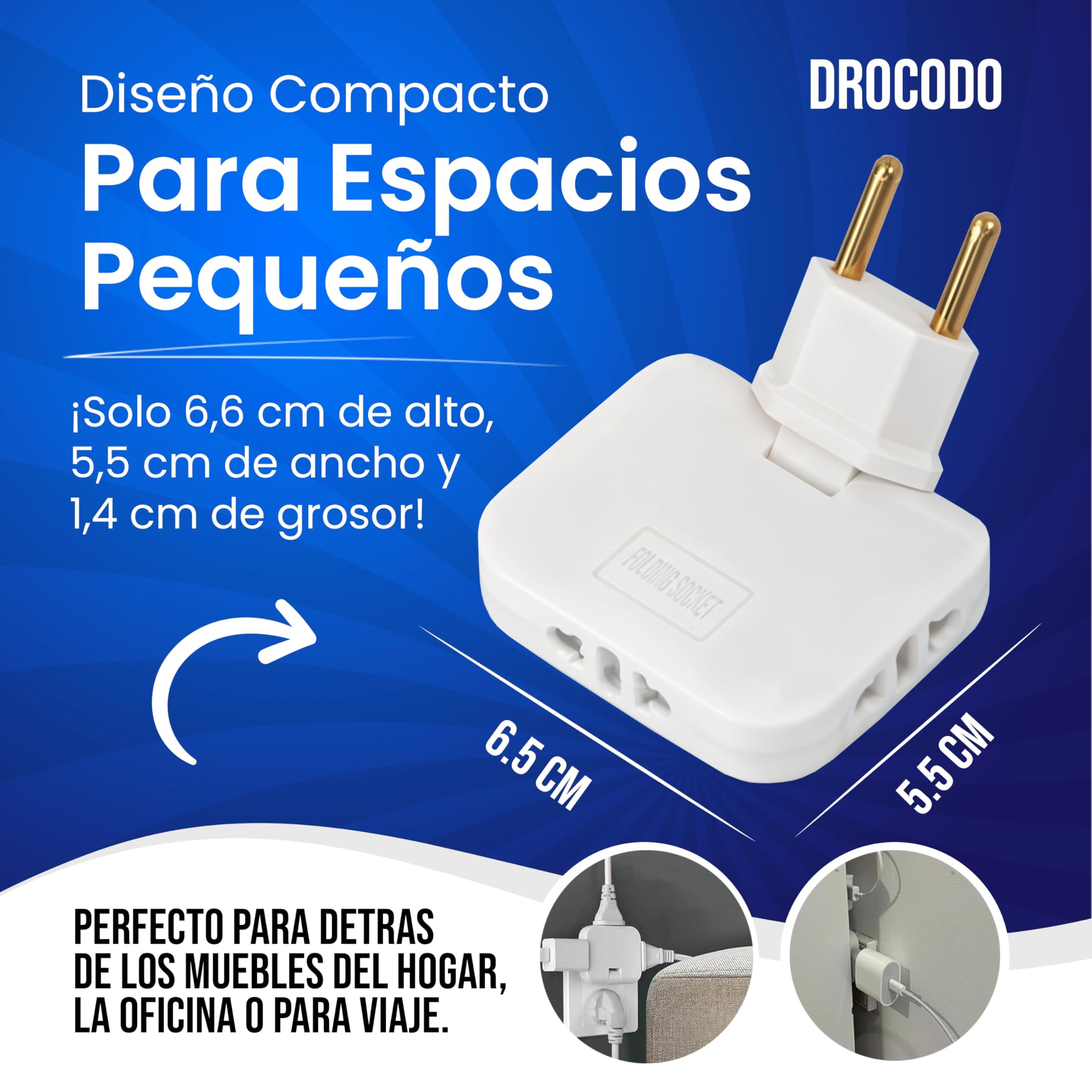 【Pack de 1-2 - 3 y 4 】 Ladron enchufes Plano | Enchufe Plano Pared extraplano de 3 Tomas Giratorio 180º | ladrón Enchufe | enchufes Planos detras Muebles | ladron Enchufe | Ladrones para enchufes — view 4