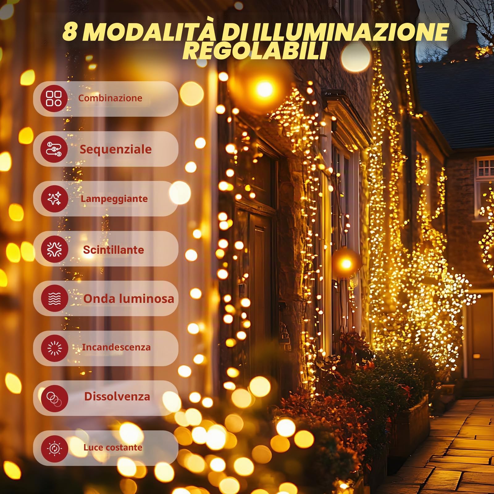 SALCAR Catena Luminosa a Grappolo, 1500LED 15M Luci Natale Esterno con 8 Modalità, Impermeabile IP44 Luci Natalizie Decorative per Albero Natale Giardino Interno Patio Festa Casa, Bianco Caldo