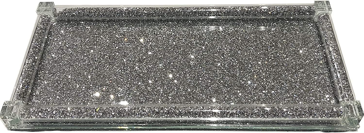 Jayogla Silver Mirrored Crystal Vanity Tray, Jewelry And Makeup Tray, Dresser Bathroom,