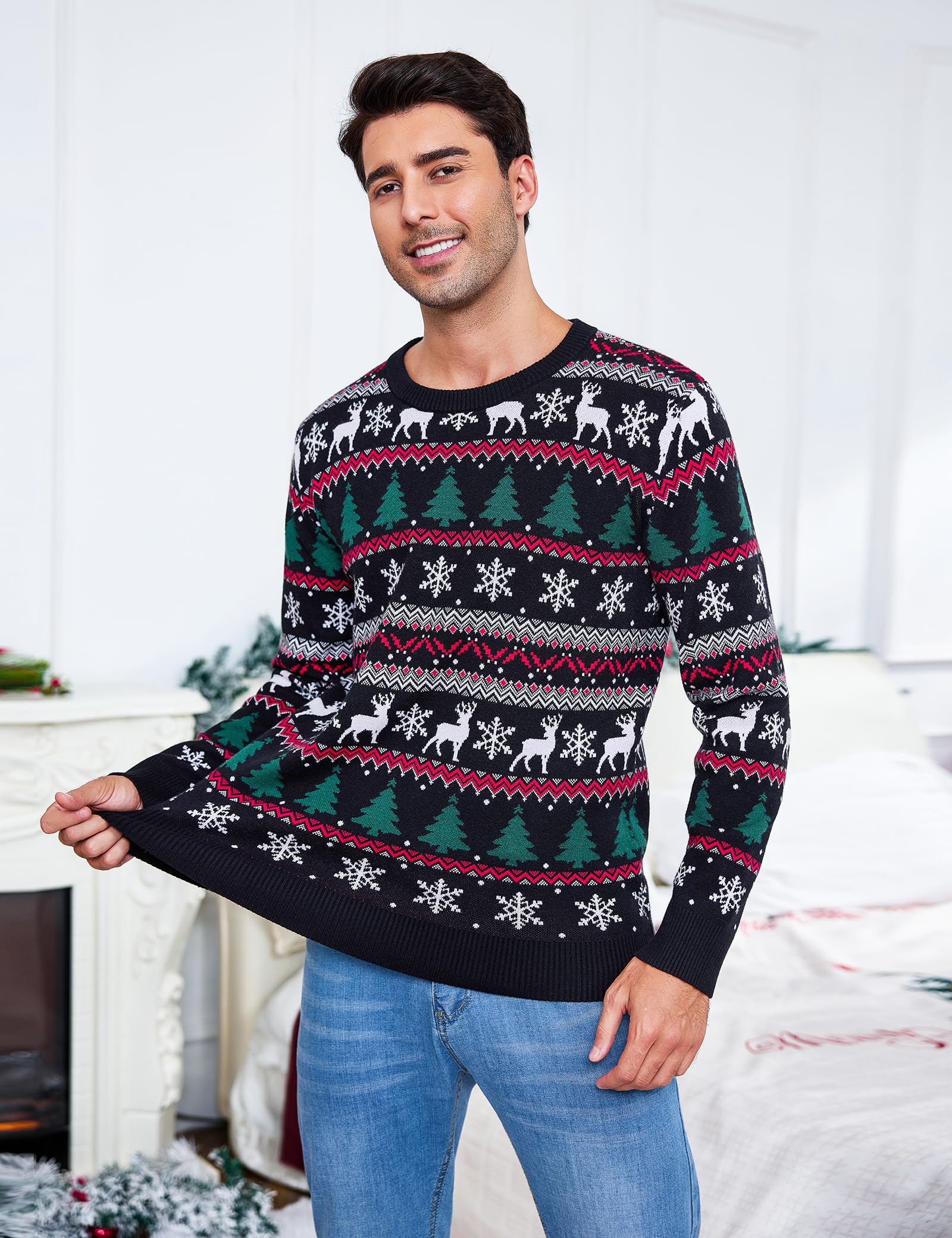 Gyabnw Jersey de Navidad Hombre de Punto Manga Larga Cuello Redondo