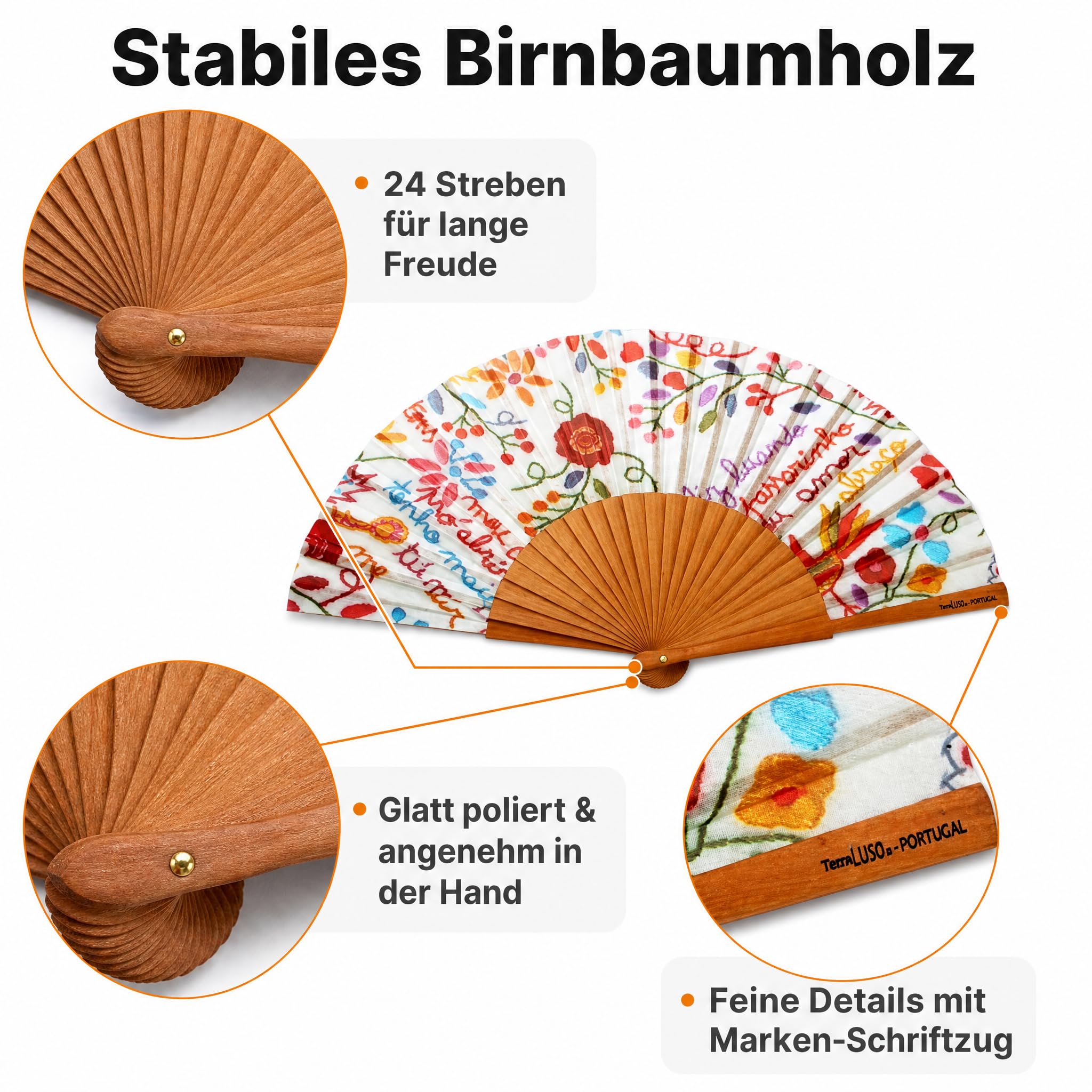 LK Trend & Style Handfächer aus poliertem Birnbaumholz, faltbarer Klappfächer für unterwegs, leises Wedeln, ca. 43 x 23 cm, 24 Streben, ca. 66 g, bunte Motivdrucke für Hochzeit, Büro, Festival