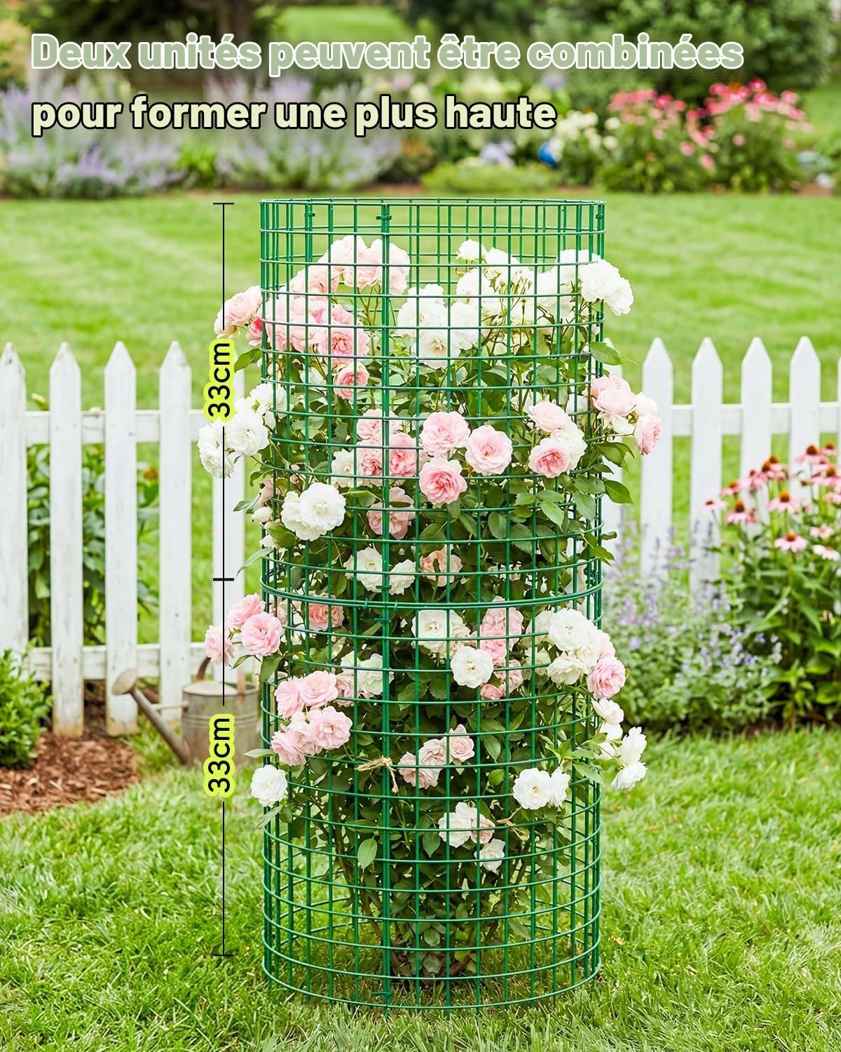 Lot de 10 grilles de protection pour plantes avec couvercle, 33 cm de haut, en métal vert, cage de protection pour plantes avec gants, serre-câbles et piquets de terre, protection