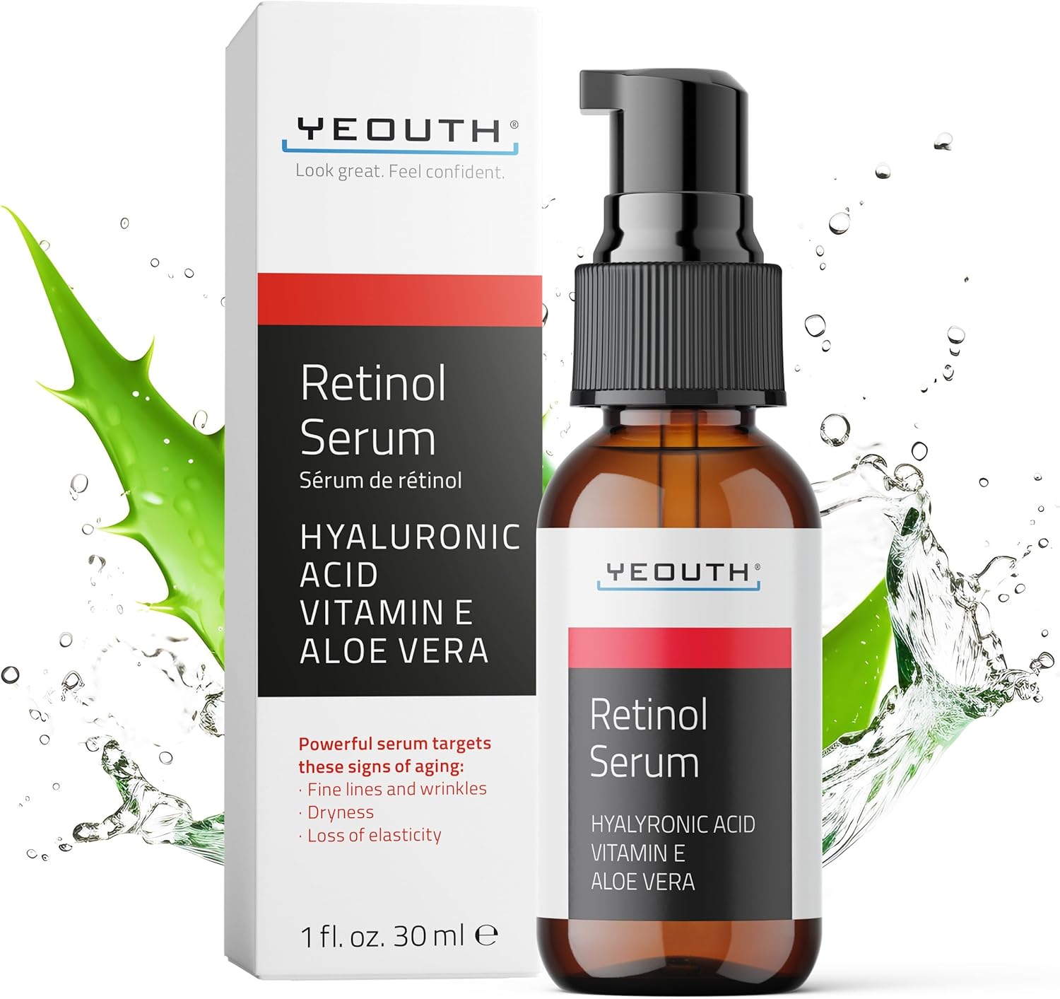Retinol Serum met Hyaluronzuur, Perfecte Combo met Vitamin C, Doelen Rimpels en Fijne Lijntjes 30ml