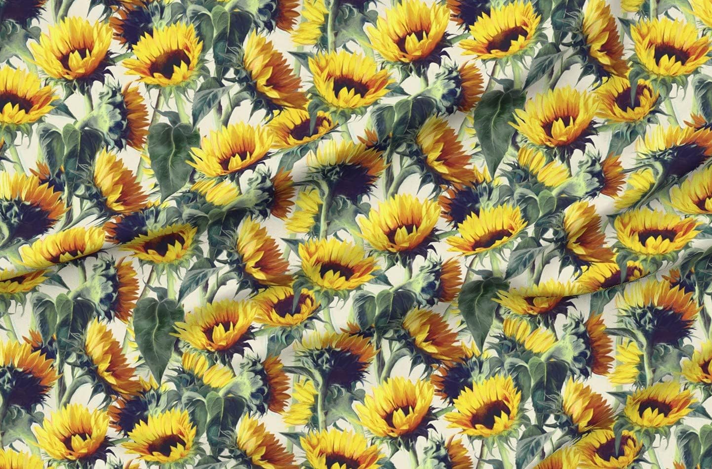 Spoonflower Fabric - Sunflowers Forever Sunflower Floral Golden Yellow Painted Flower Printed on Organic Cotton Sateen Fabric by The Yard - Sewing Quilting Apparel Home Decor