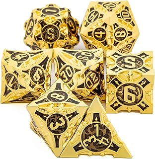 DND Dice D&D Dice Set, OUKELANWO 7 Die D+D Metal Dice Set with Cool Box, Black Heavy Polyhedral Dice Set D20 D12 D10 D8 D6 D4 for Dungeons and Dragons, RPG Role Playing Pathfinder, Warhammer, MTG