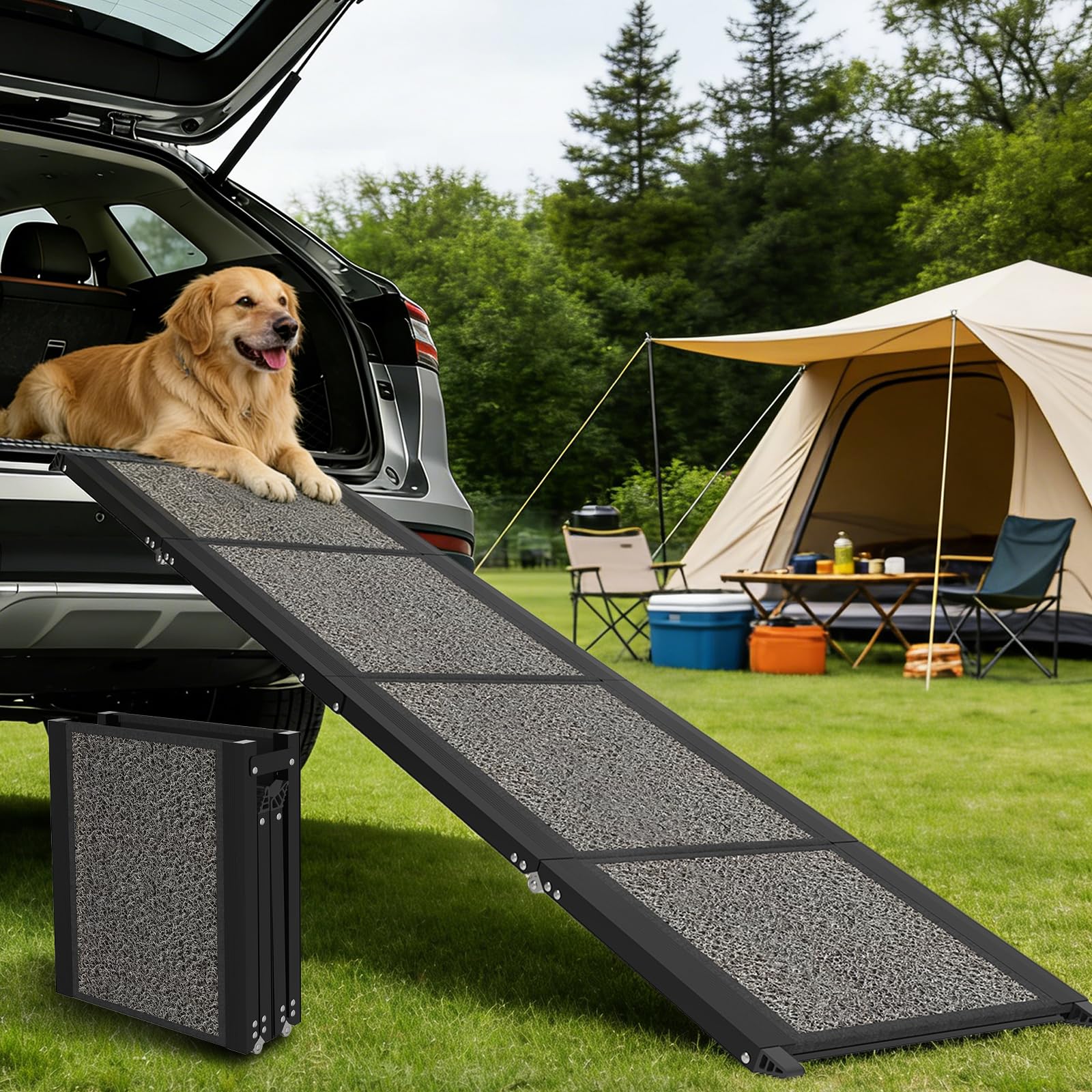 dog ramp for car 63" x 17", folding pet ramp for large dogs with non-slip rug surface, portable dog car ramp for suv car & truck