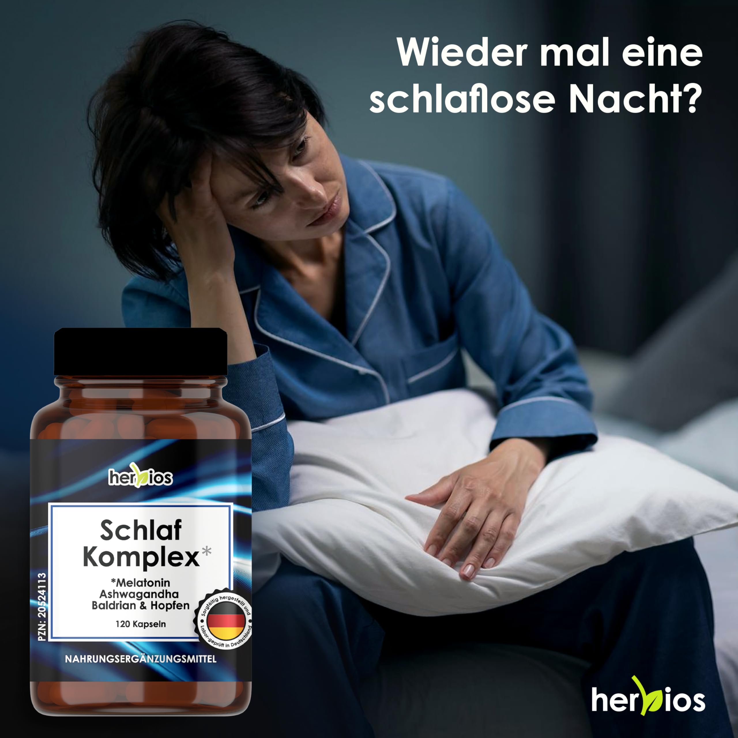 Schlaf Komplex - 120 Kapseln - mit Melatonin, GABA, Baldrian, Magnesium, Vitamin B6 & Ashwagandha – Natürlich, Laborgeprüft & ohne Tierversuche