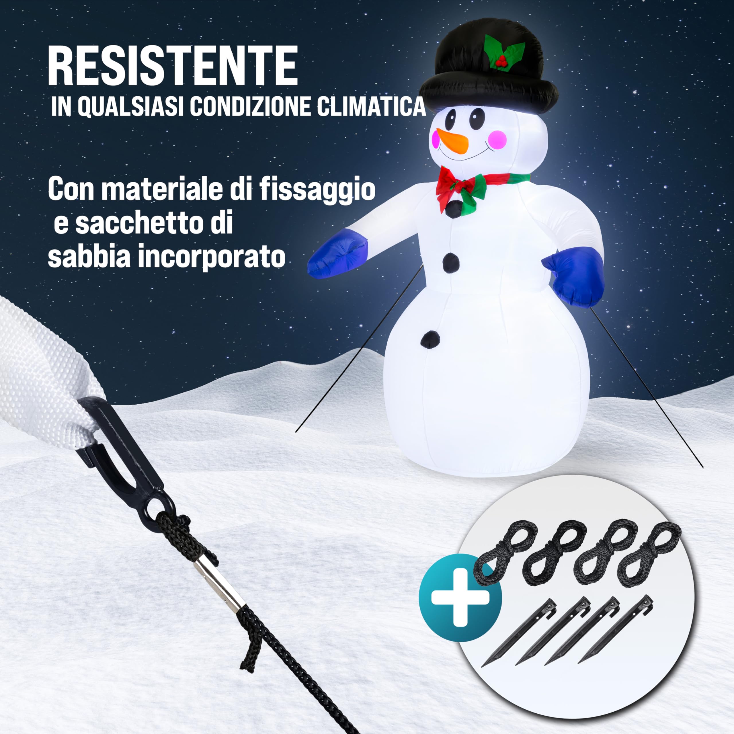 MONZANA® Pupazzo di Neve Gonfiabile XXL 240cm Luci LED Decorazione Natalizia Giardino Addobbi Natale Esterni Interni