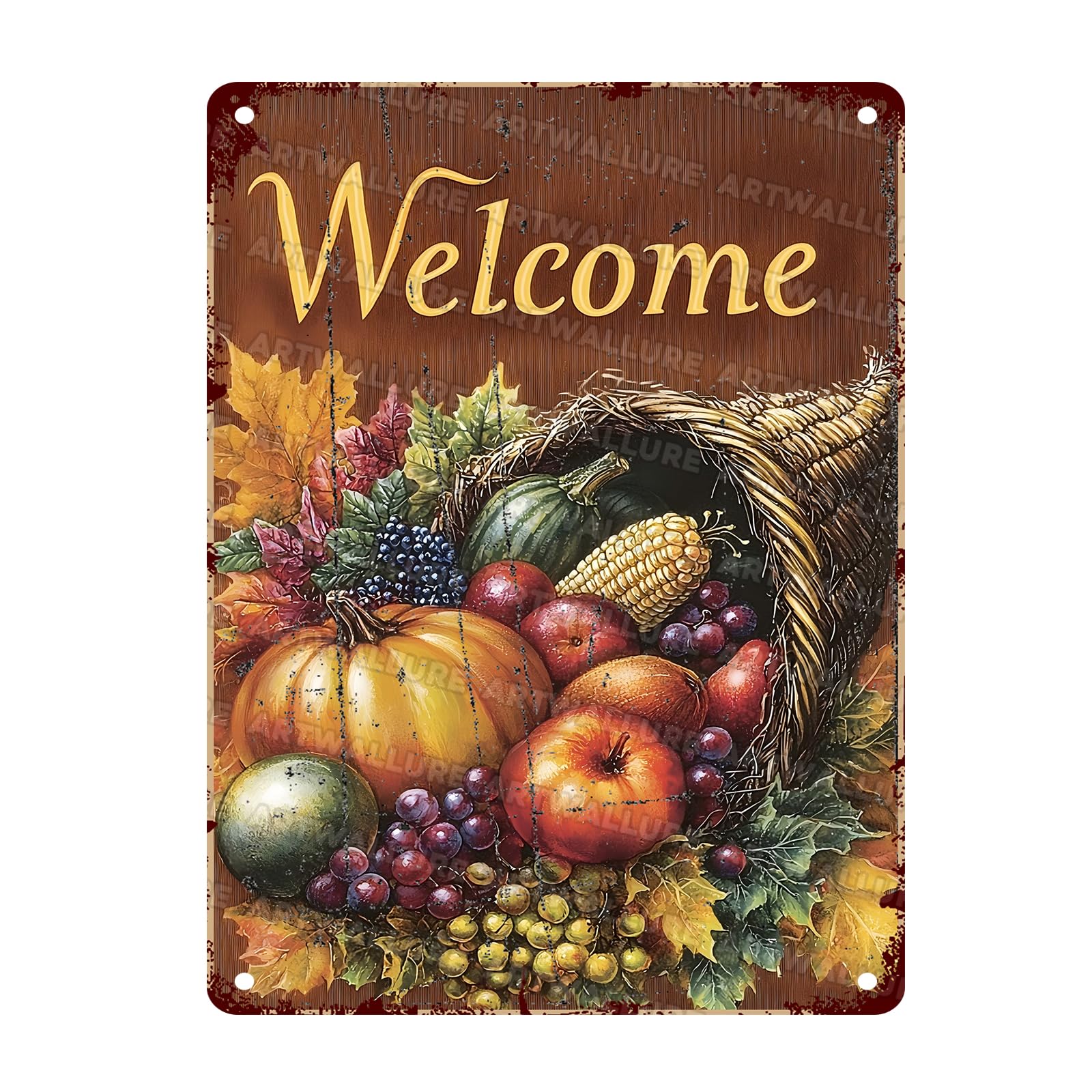 Fall Pumpkins Thanksgiving Day Vintage Tin Sign Thanksgiving Autumn Cornucopia Welcome Metal Tin Sign for Pub Club Cafe bar Home Wall Art Decoration Poster 12x16inch