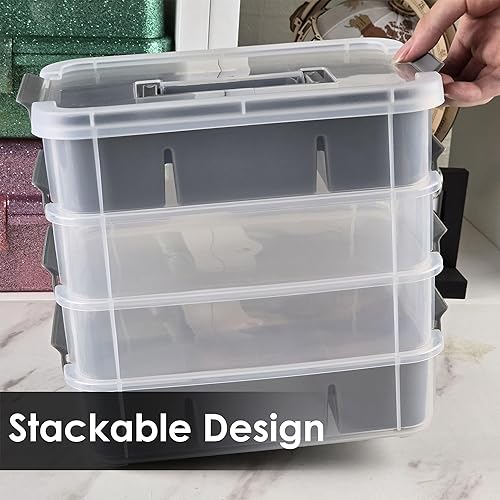 Miniatura 9 de Caja de almacenamiento de plástico moderna gris y blanco, 4 capas de contenedores de almacenamiento duraderos para manualidades con 2 bandejas