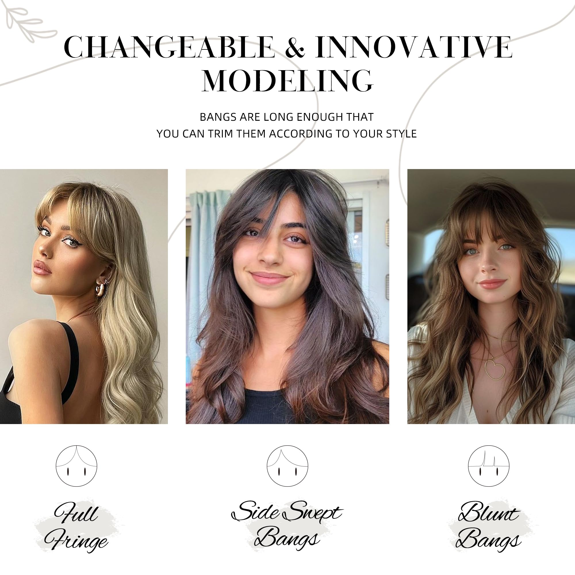 Hair Toppers para mujer: 20 rizado ondulado, rubio miel y marrón claro sintético clip en pelo con flequillo y volumen 8