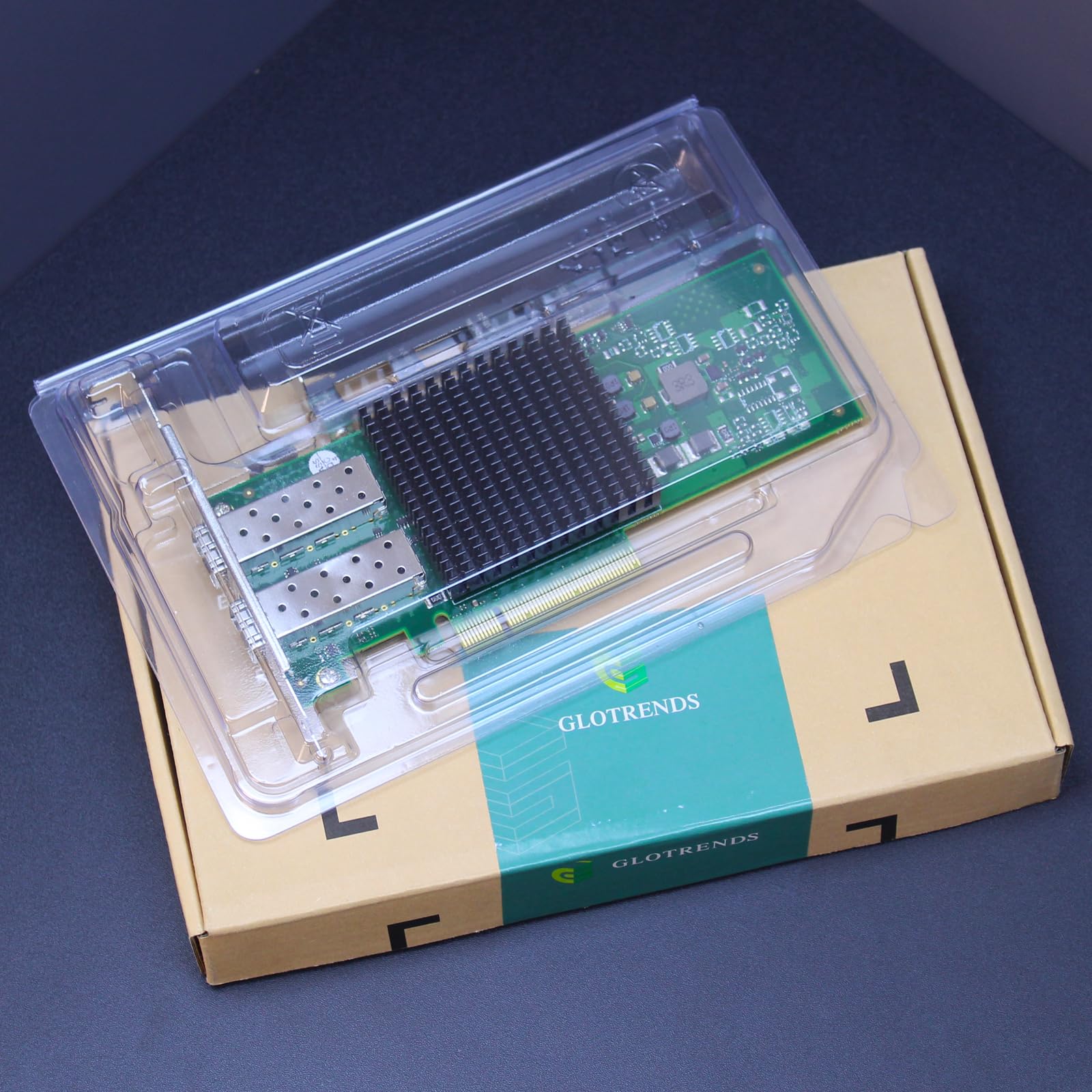 GLOTRENDS ST7443 Tarjeta de Red de Servidor PCIe 3.0 x8 con 2 Puertos 25GbE SFP28, Controlador Broadcom BCM57414, Compatible con RDMA (RoCE), SR-IOV, para Centros de Datos y HPC
