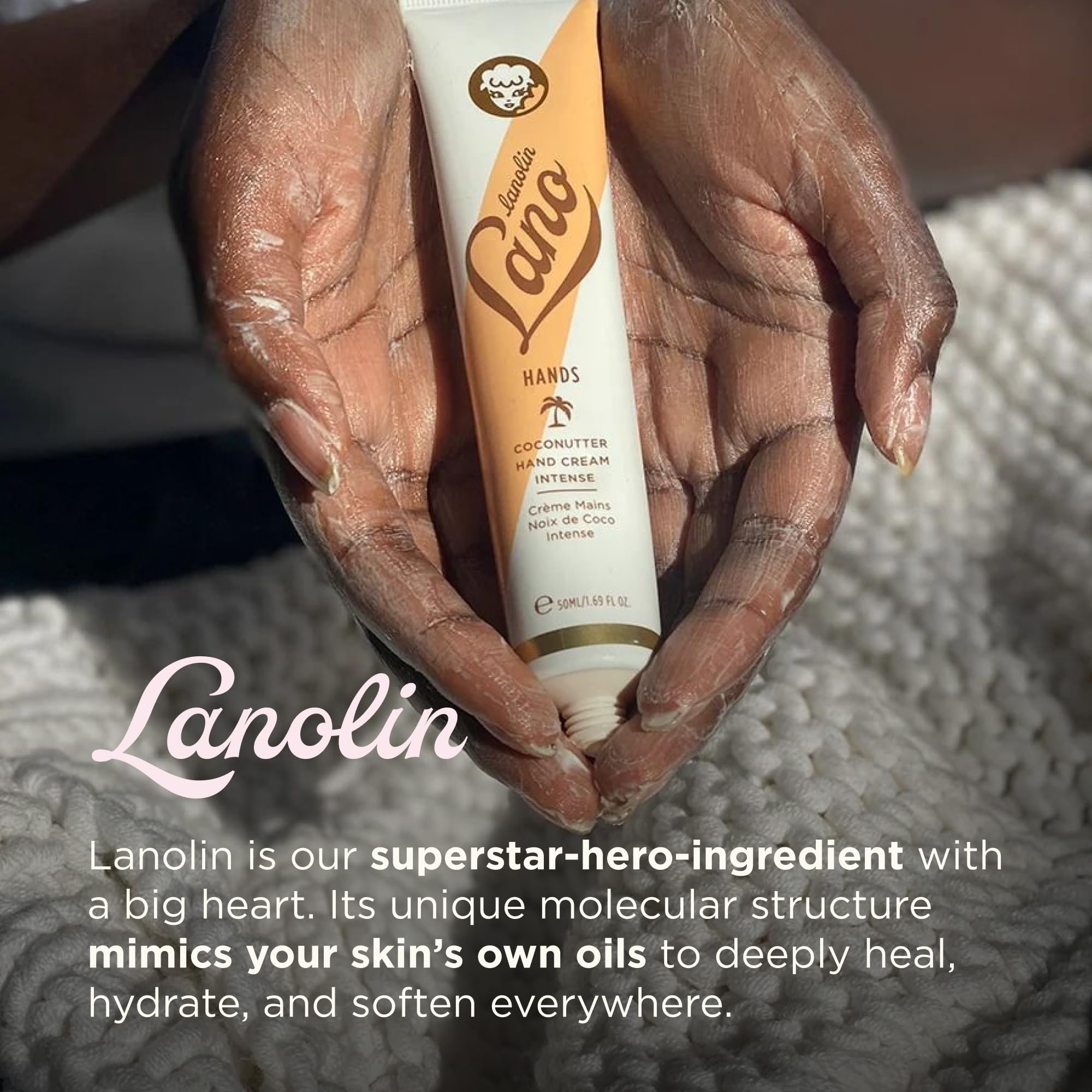 Lanolips Crema de manos Intense Coconutter - Loción hidratante para manos con lanolina, coco, vitamina E + manteca de karité - Ideal para manos secas y agrietadas + cutículas - Sin crueldad, vegetaria