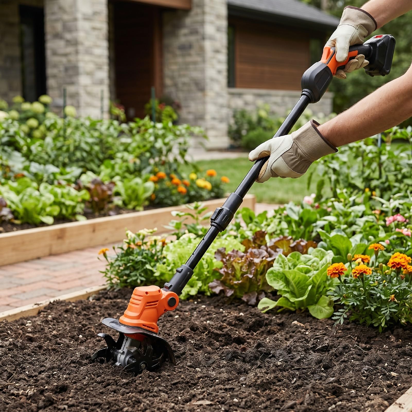 TOPINCN Coltivatore Elettrico per il Giardinaggio Zappa da Giardino con Motozappa Senza Fili a 235 Giri/min per Diserbo e Lavorazione del Terreno (Spina europea 100-240V)