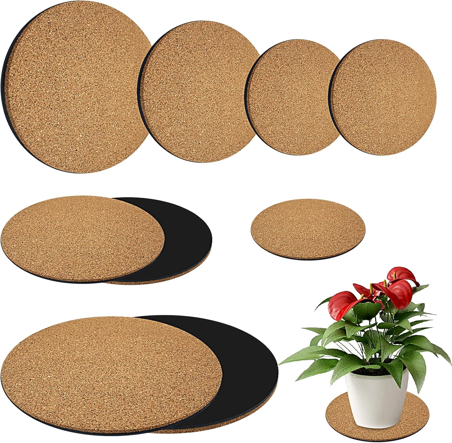 QincLing 9 Pieces Cork Plant Mats, 5Mm Round Cork Mats