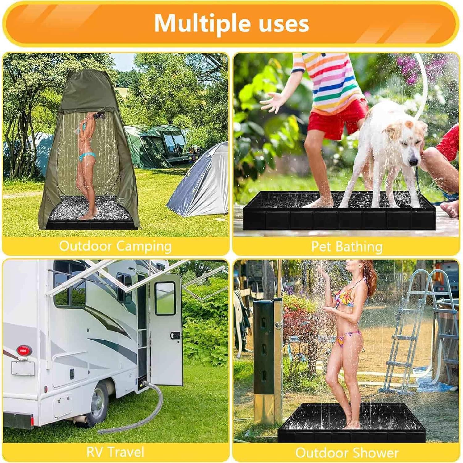 Outdoor Shower Platform, with Drain Pipe Outdoor Shower Floor, Collapsible Portable Indoor Shower for Outdoor,Camping,Beach, Caravan and Shower Stall