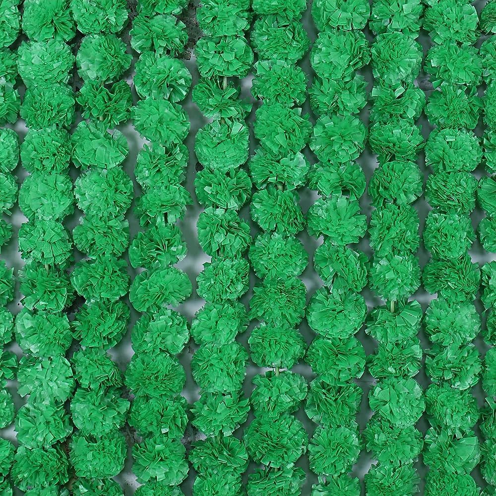 One Best Deal Green Obd 5 X Artificial Marigold Flowers Faux Garland Flowers 5 Feet Indian Marigold Garland For Diwali Pooja Decoration Traditional Wedding Home Mehndi Decor & Outdoor Party (Green)