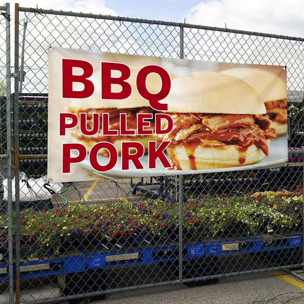 Vinyl Banner Multiple Sizes Bbq Pulled Pork Advertising Printing B Restaurant & Food Outdoor Weatherproof Industrial Yard Signs Brown 4 Grommets 24x48Inches