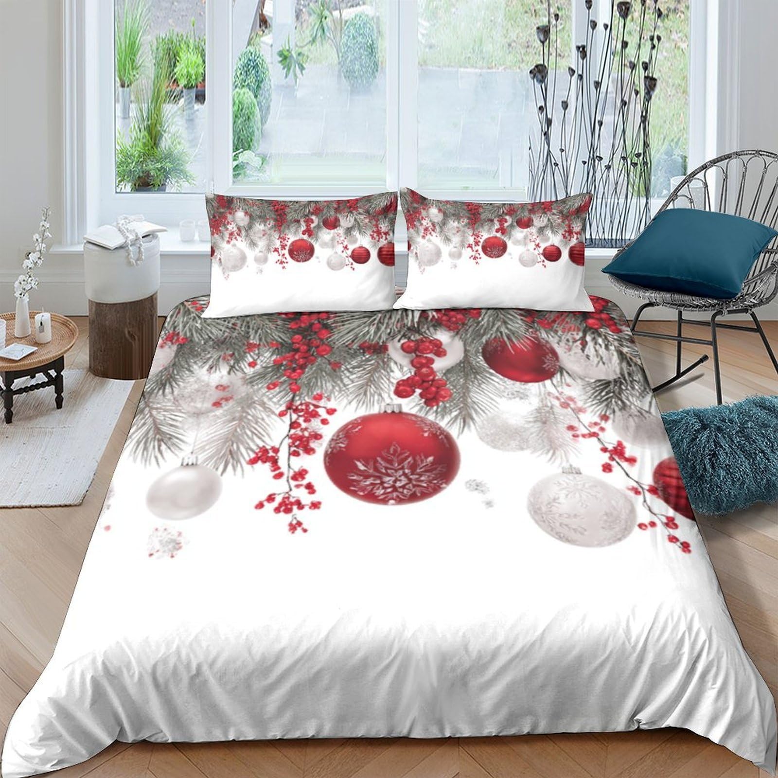 Ctjqhvkz Style-9 3D Printed Christmas Ornament Fitted Sheet Microfiber Red White Bed Cover For Bedroom Guest Room Decor Single（135X200cm）