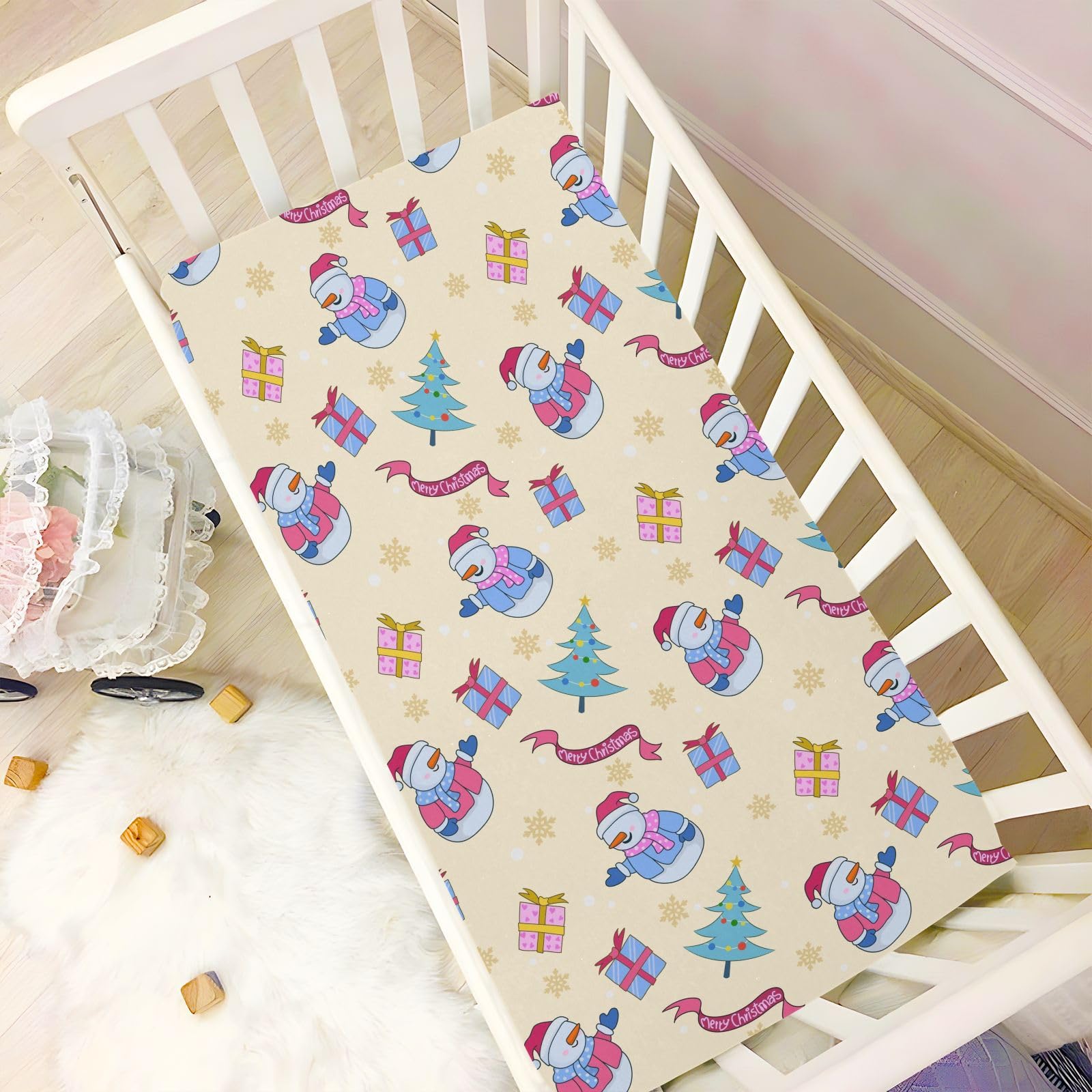 Lenzuolo Con Angoli Per Culla A Tema Natalizio, Misura 132x71 Cm, Traspirante, Adatto A Culle Standard, Per Neonati E Bambini, Design Festivo