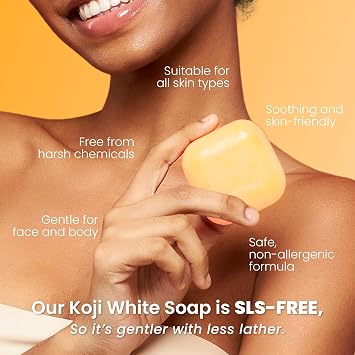 Koji White Kojic Acid & Vitamin C Brightening Soap, Hydrating Face & Body For Radiant Glow Skin, Nourishing, Moisturizing, Cleansing Bar, Vegan, Paraben-Free, 2.82 oz (2 Bars)