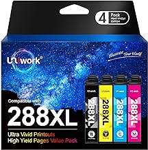 Uniwork 288XL Ink Cartridges Remanufactured for Epson 288 Ink Cartridges Combo Pack High Yield to use with XP-440 XP-330 XP-340 XP-430 XP-446 XP-434 Printer (4 Pack, T288 T288XL with Latest Chip)