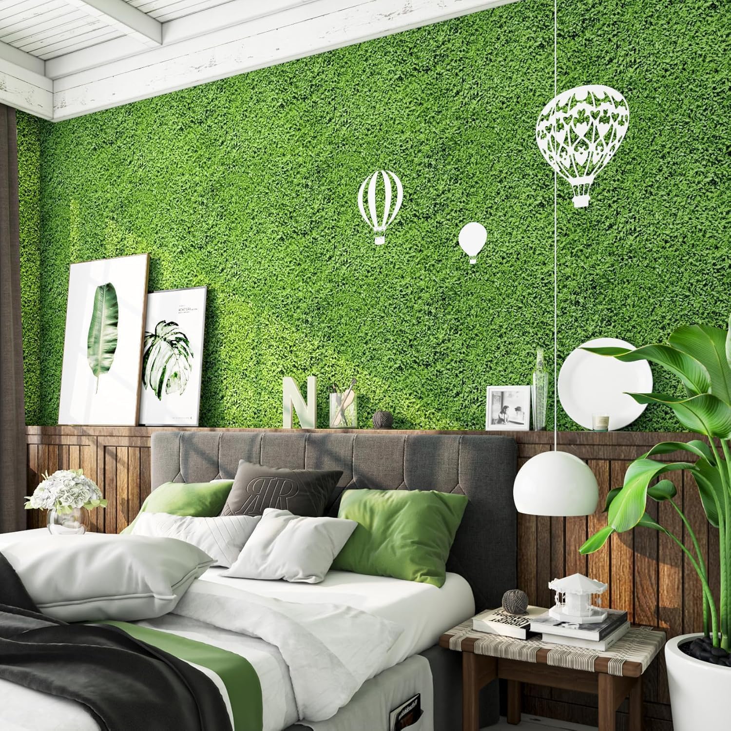 FunStick 44.5CM×9M Papel Pintado Verde Hojas de Hierba Vinilo Adhesivo Muebles Dormitorio Impermeable Papel Adhesivo Pared Verde Vinilos de Pared Decorativos Dormitorio Salon Hojas de Hierba Bricolaje