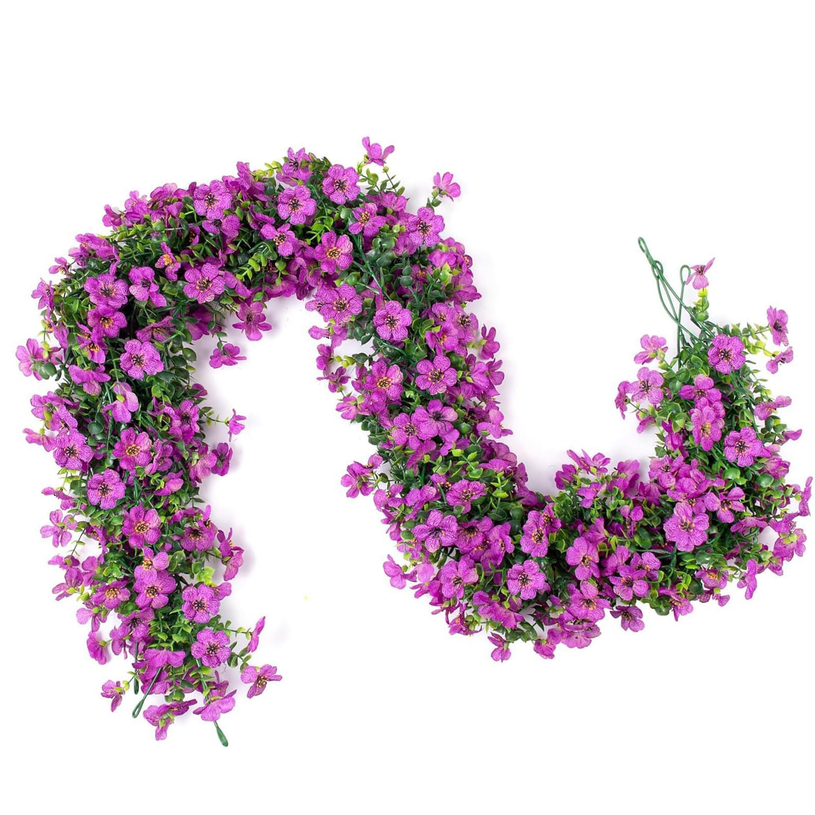 NEWFT Realistic Artificial Leaves Plant with Flower 1.8Meter Simulation Plant Hanging Decoration For Mantels Wall