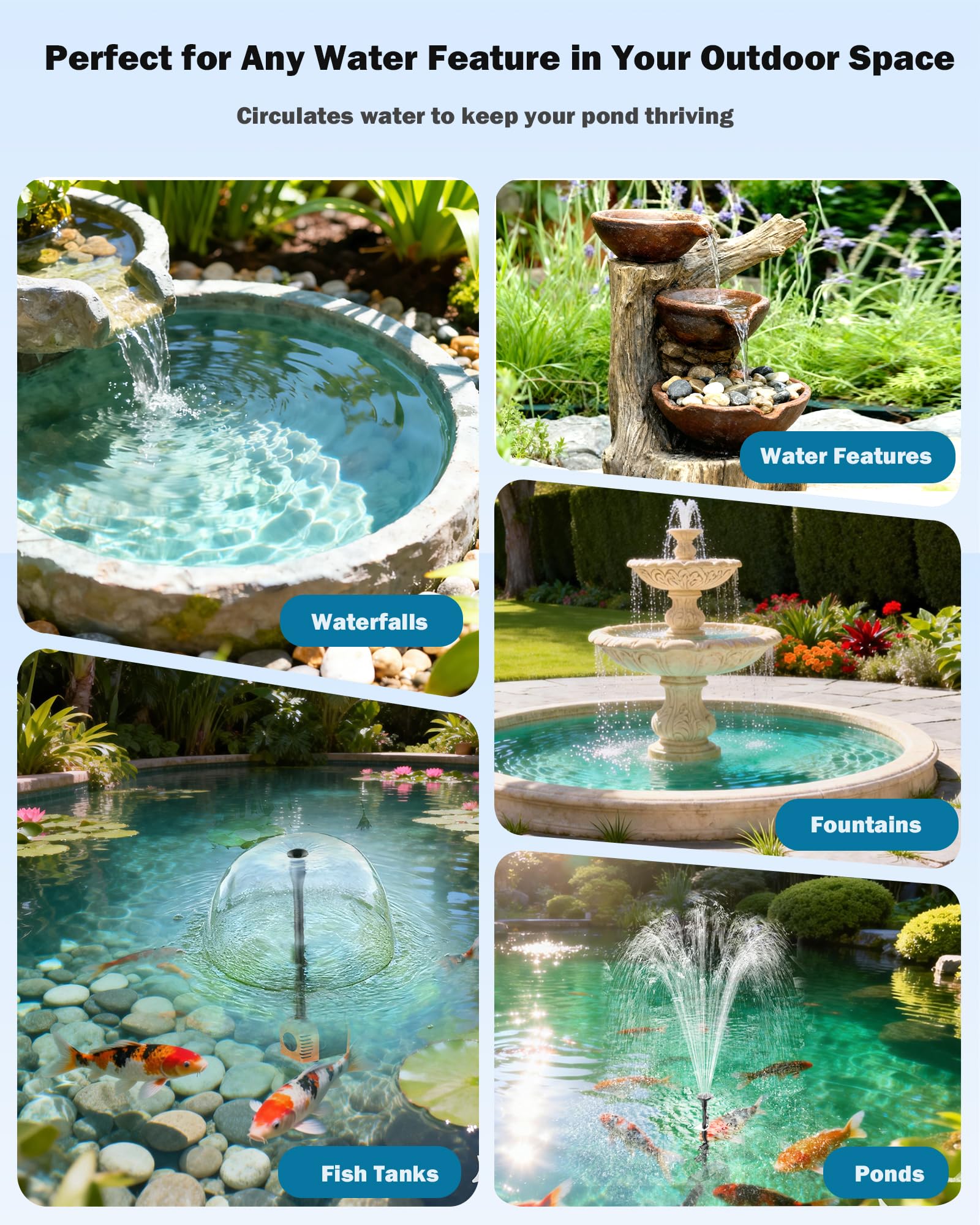 Antfraer 25 W Solar-Teichpumpe, Solar-Springbrunnenpumpe mit 1,8 m Schlauch und 4,6 m Kabel für Gartenteiche, Aquarien, Wasserfälle und DIY-Brunnen-Wasserspiele