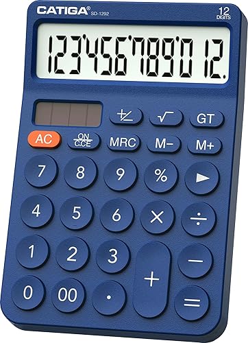 Miniatura 10 de CATIGA Calculadora de escritorio de 12 dígitos, calculadora básica de escritorio con pantalla LCD grande, botones grandes, 4 funciones, energía dual