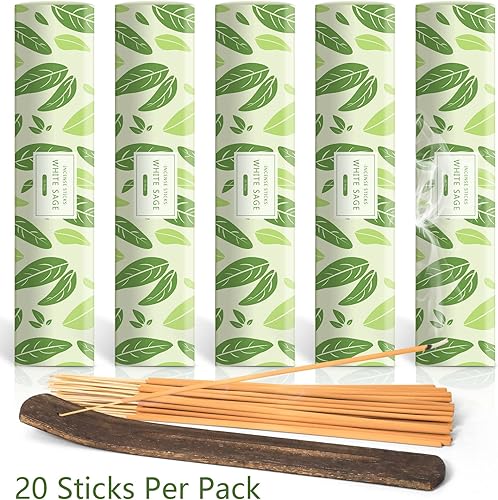 Miniatura 8 de Fragancias de incienso de salvia blanca - Hi - Paquete de 100 inciensos aromáticos con soporte de palo de incienso de madera para hogar templos y