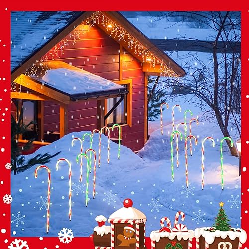 Miniatura 7 de 24 luces LED de bastón de caramelo de Navidad de 28 pulgadas, marcador de camino de Navidad, 8 modos de iluminación, estacas de luces con 216 luces
