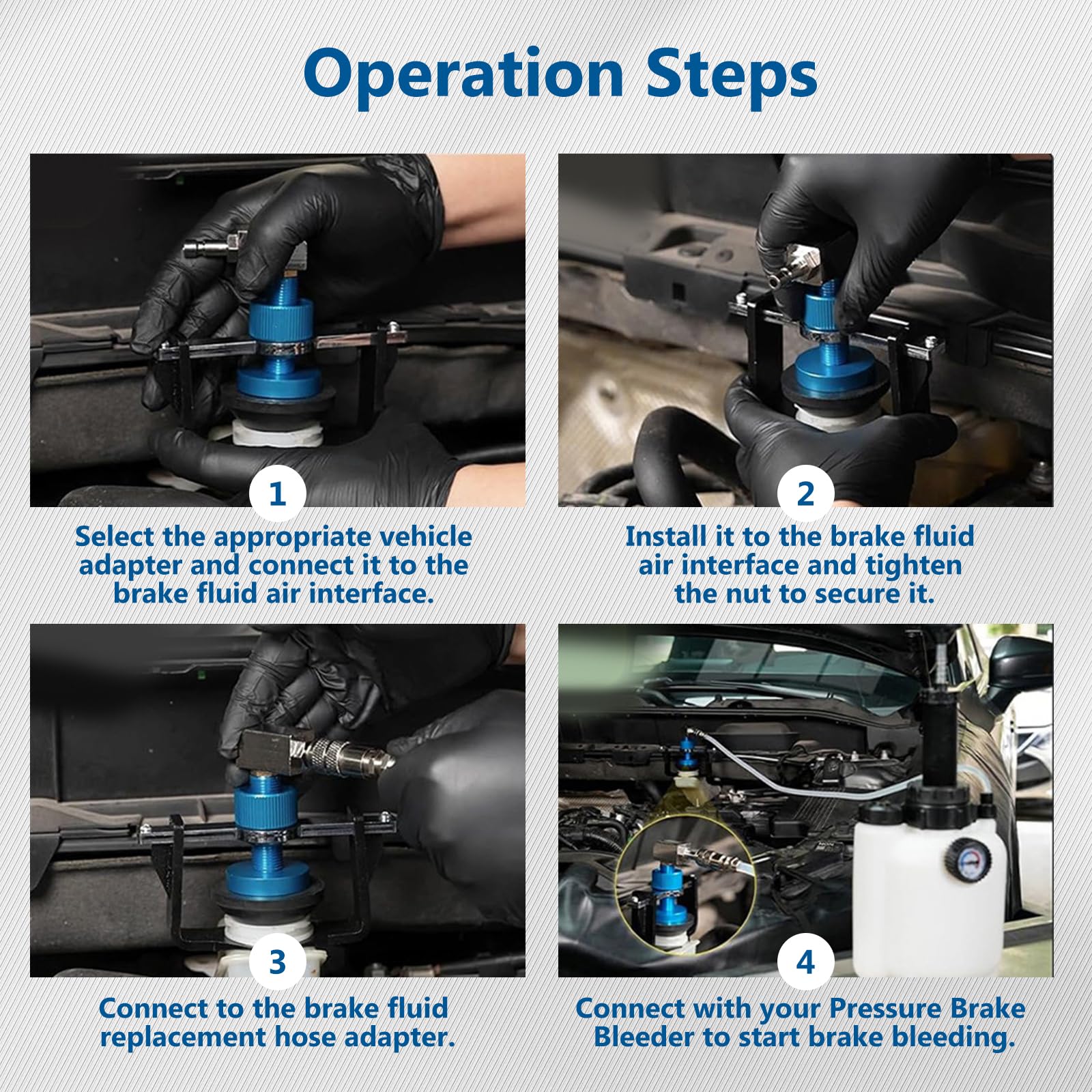 Adaptador Universal de Purga de Frenos 22-58 mm Adaptador para depósito | de líquido de frenos con 4 Conexiones rápidas anillo de sellado antifugas Compatible con Cadillac Mazda Honda Toyota