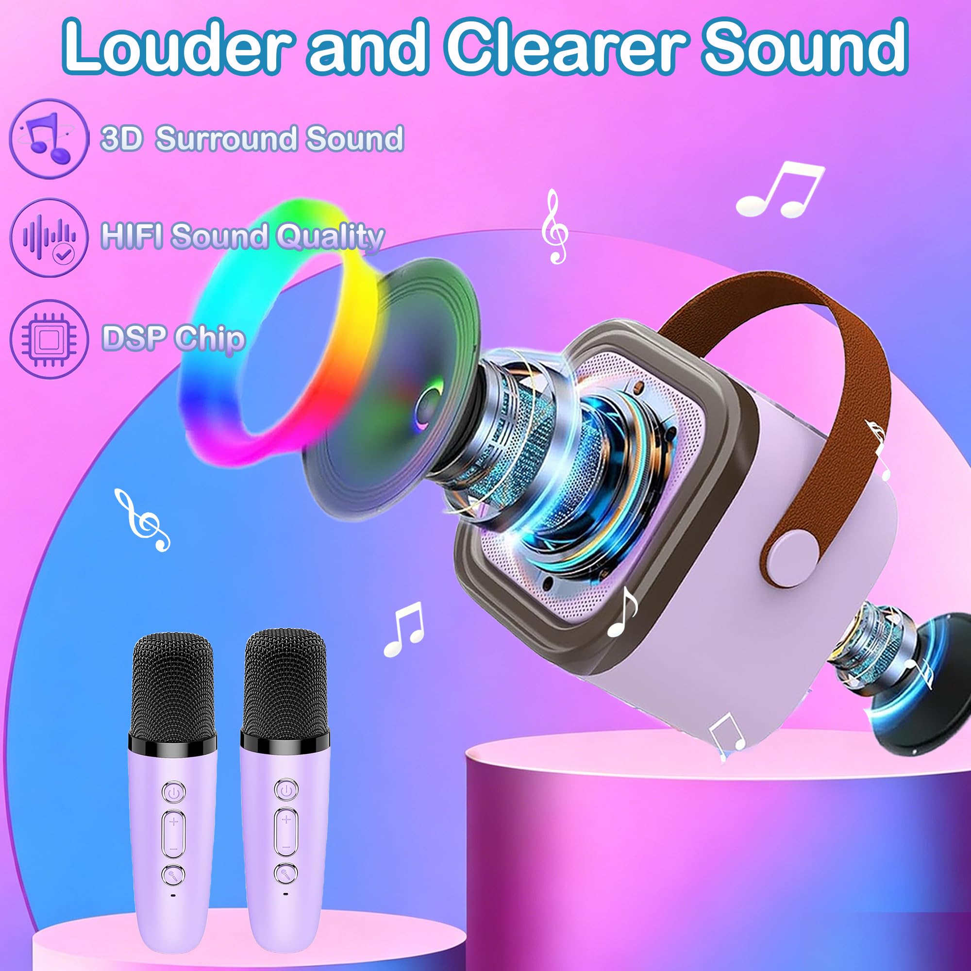 Chennyfun Macchina Karaoke con 2 Microfoni Wireless Bluetooth 5.0 Altoparlante Portatile Luci LED Effetti Vocali