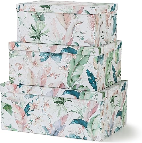 Soul & Lane Jardin Jewel - Juego de 3 cajas de cartón con tapa para guardar recuerdos y fotos, cajas de regalo para regalos