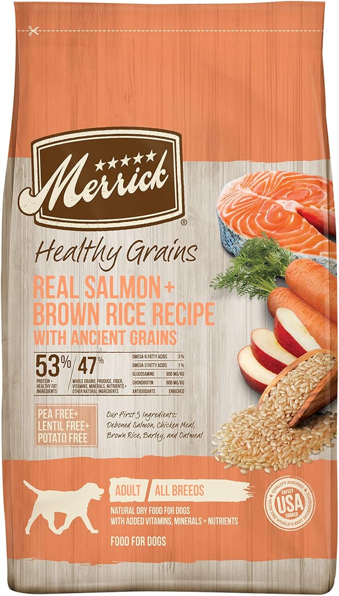 Amazon Com Merrick Healthy Grains Dry Dog Food Real Salmon And Brown Rice Recipe With Ancient Grains 25 Lb Bag Pet Supplies
