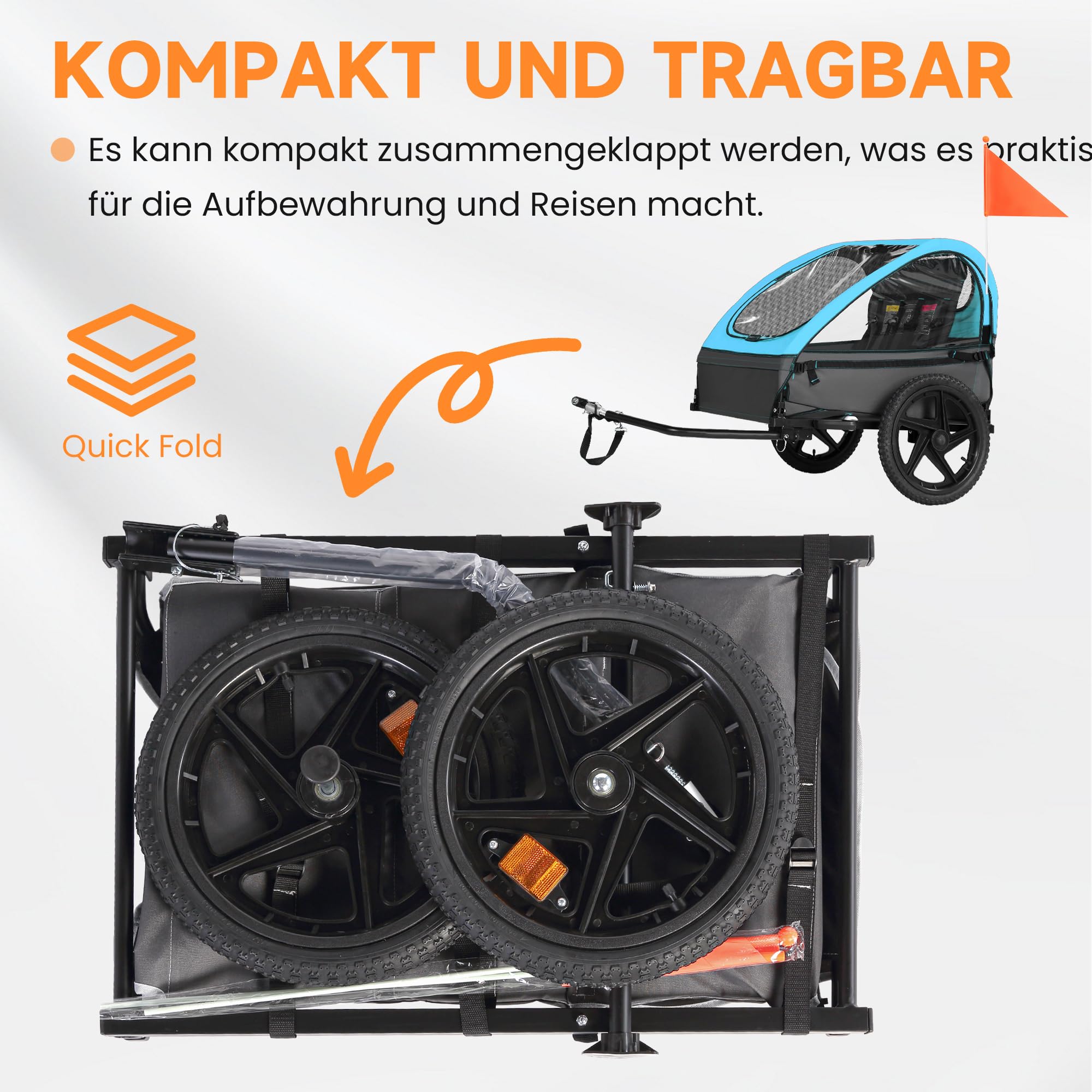 Fiximaster Kinderfahrradanhänger, Fahrradanhänger für 1-2 Kinder, Ergonomischer Sitz, Einfache Montage, Faltbar, Mit Luftreifen und Aufbewahrungstaschen Baby