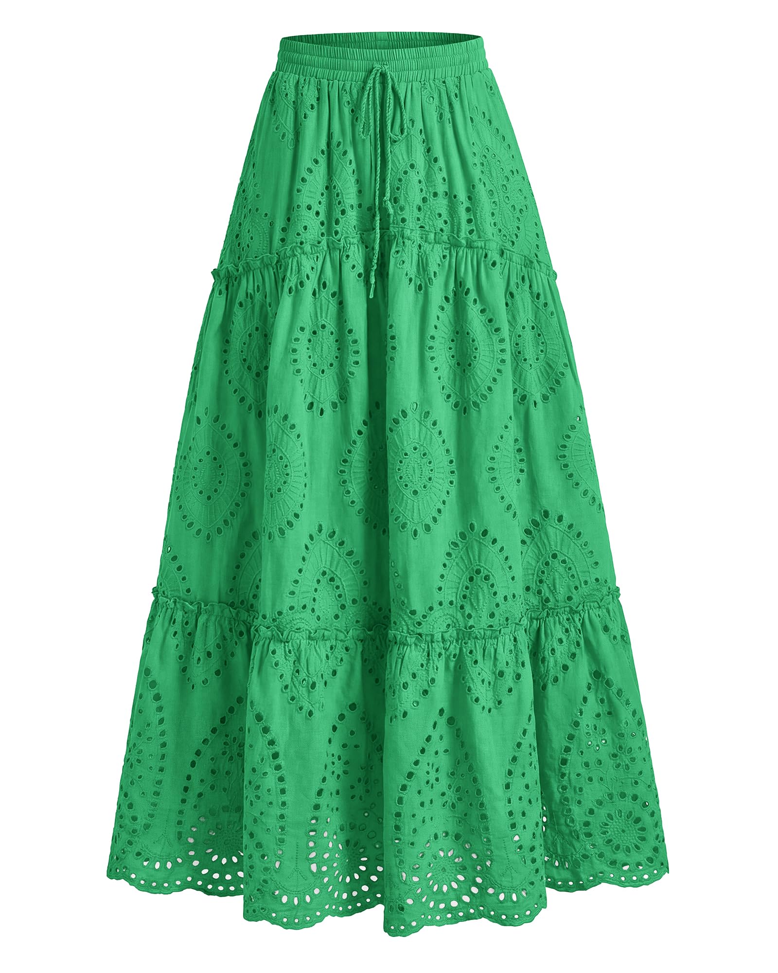 BTFBM Long Skirts for Women Summer 2026 Boho Lace Embroidery High Waist Flowy Tiered Spring Maxi Skirt Beach Vacation