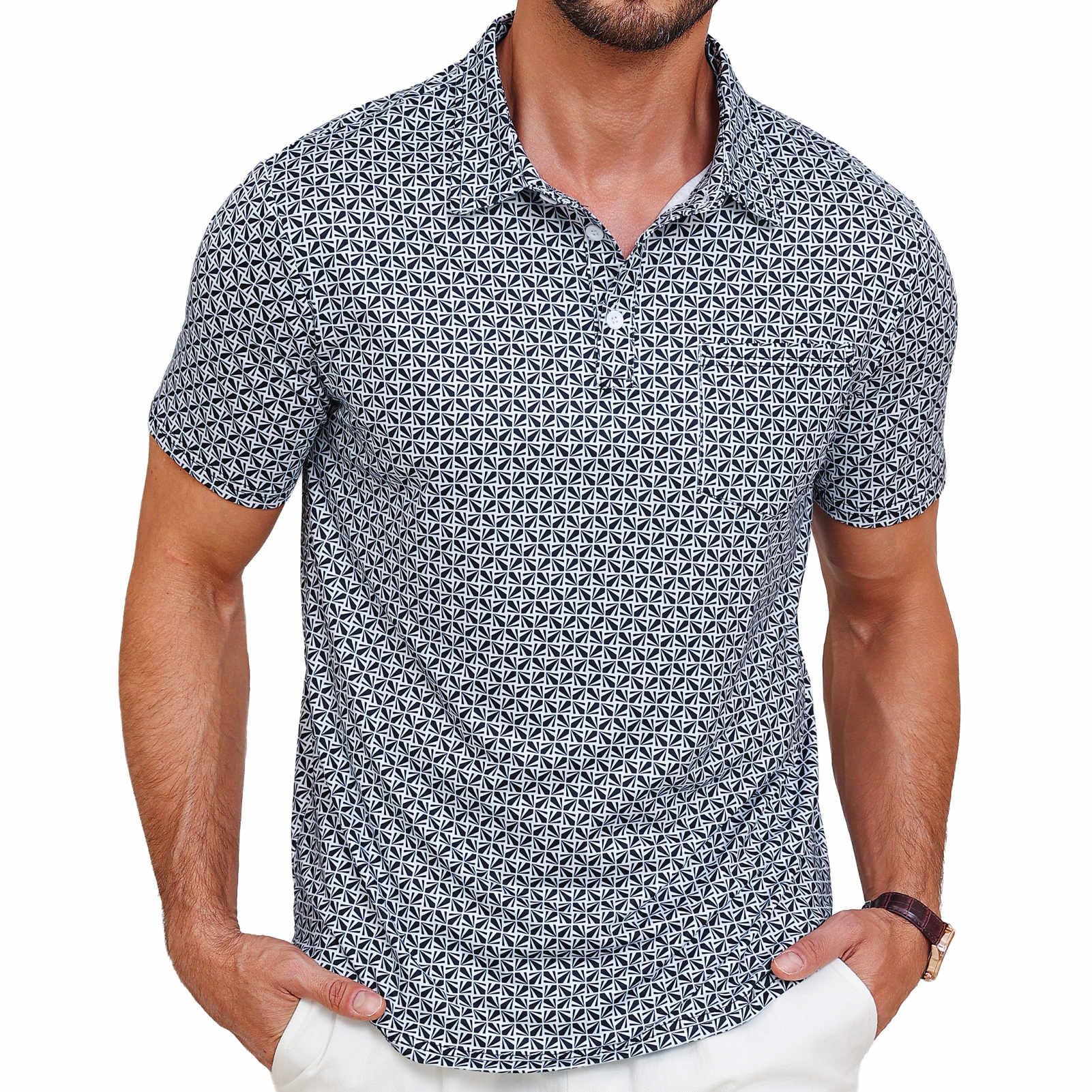 Lexiart Mens Golf Shirt Short Sleeve Dry Fit Print Moisture Wicking Performance Patterns Collared Polo Shirt with Pocket