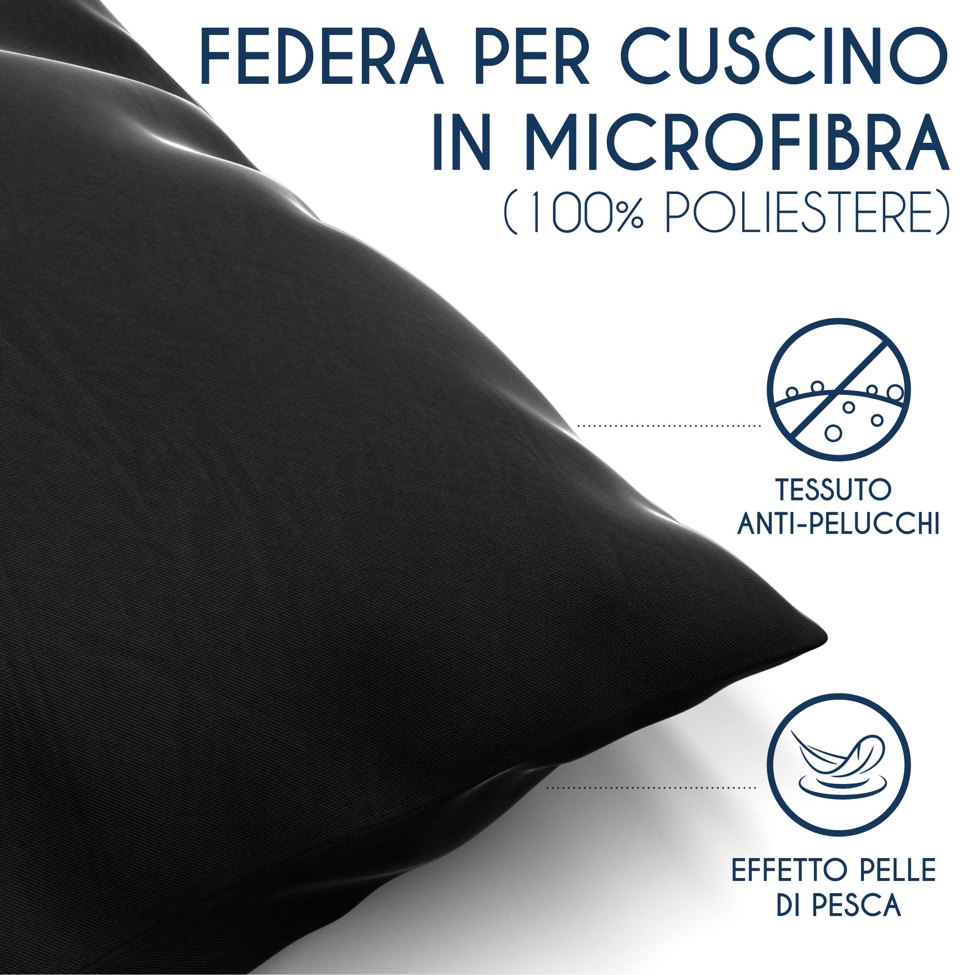Federe Cuscini 60x60 (Set 2) Dreamzie in Microfibra OEKO-TEX Certificazione - Copricuscini Dolce Nero